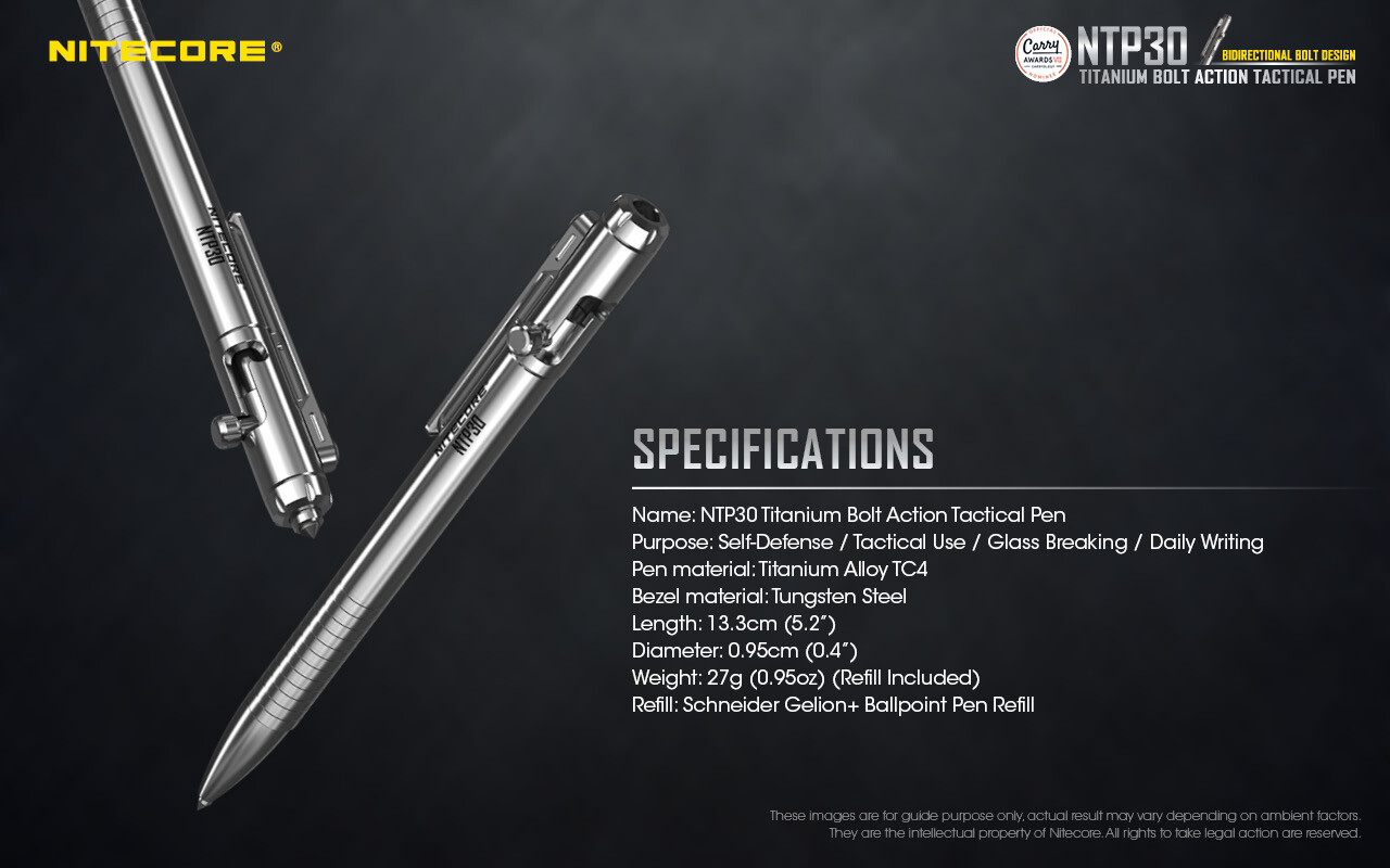 NITECORE NTP30 Titanium Bidirectional Bolt-Action Tactical Pen