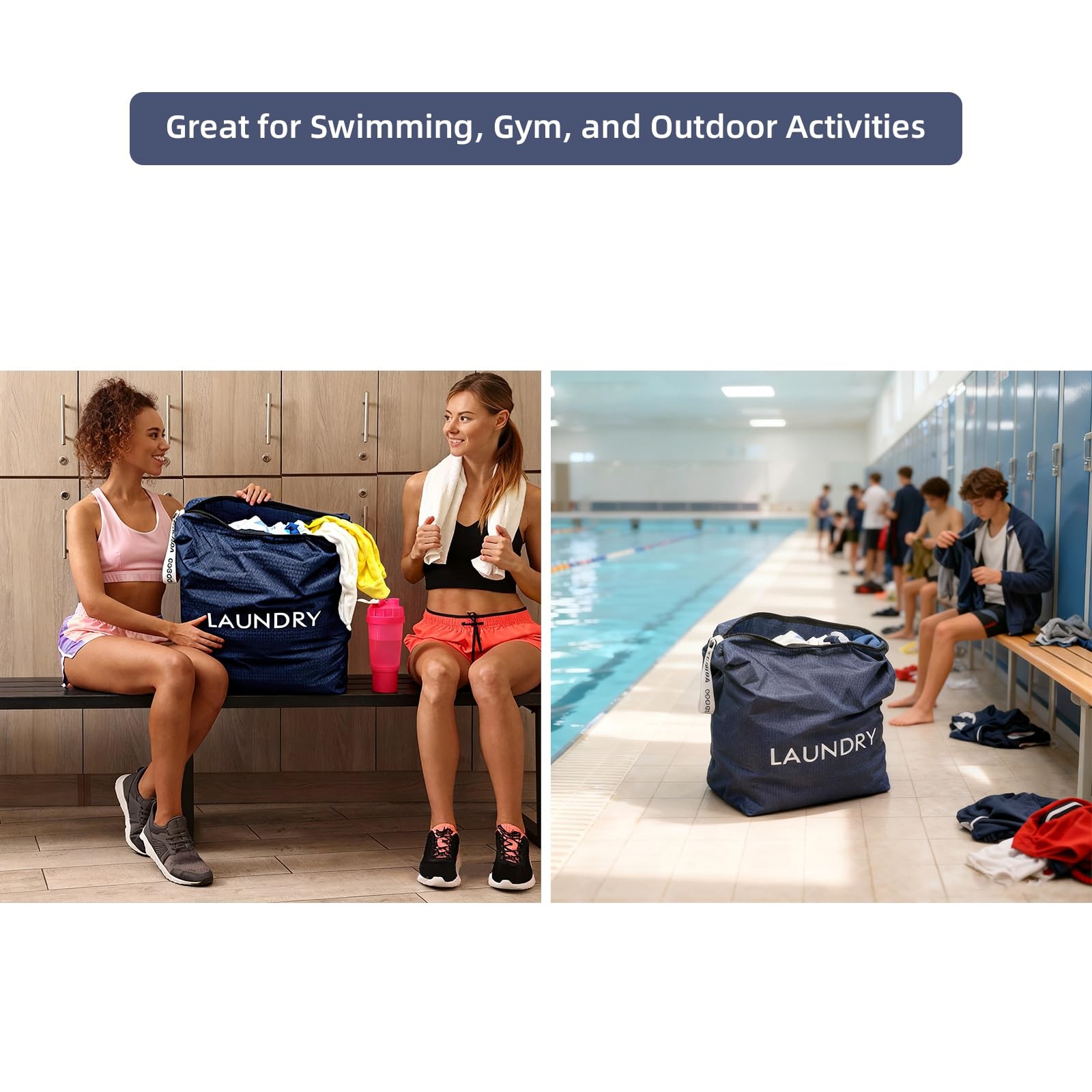 GOGOODA Travel Laundry Bags – Packable & 23.6×17.7 in, Navy Blue & Green