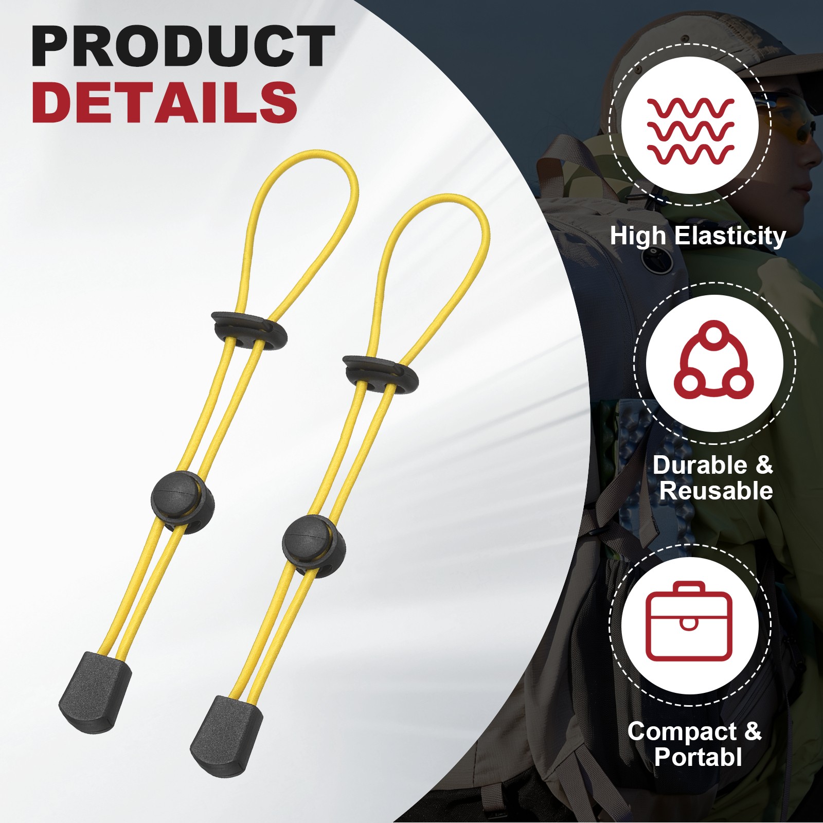 Climbing Stick Holder, Backpack Hiking Pole Ropes 8 Inch & 6 Pcs & Yellow