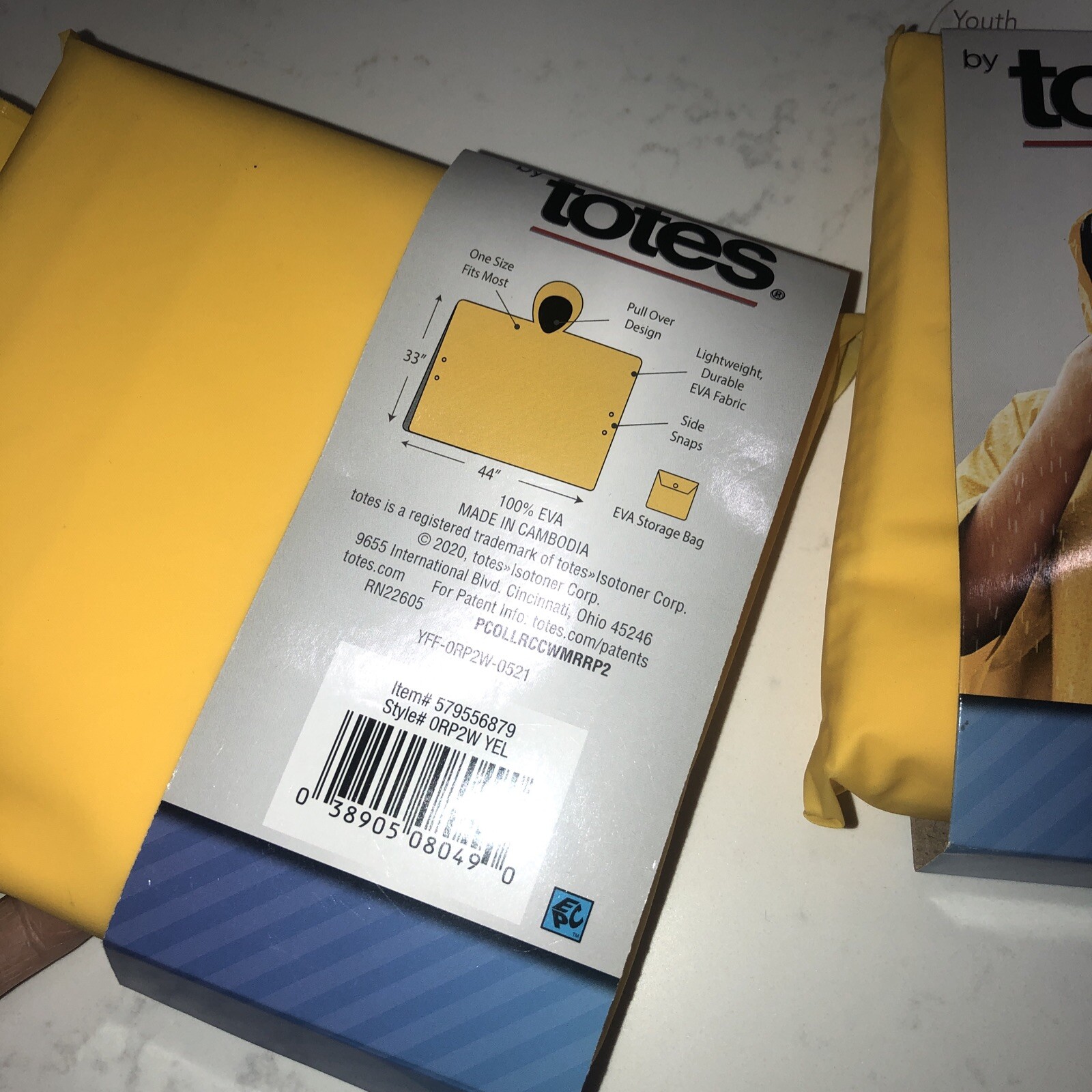 2 – TOTES Yellow Poncho Youth Size – New – Never Opened