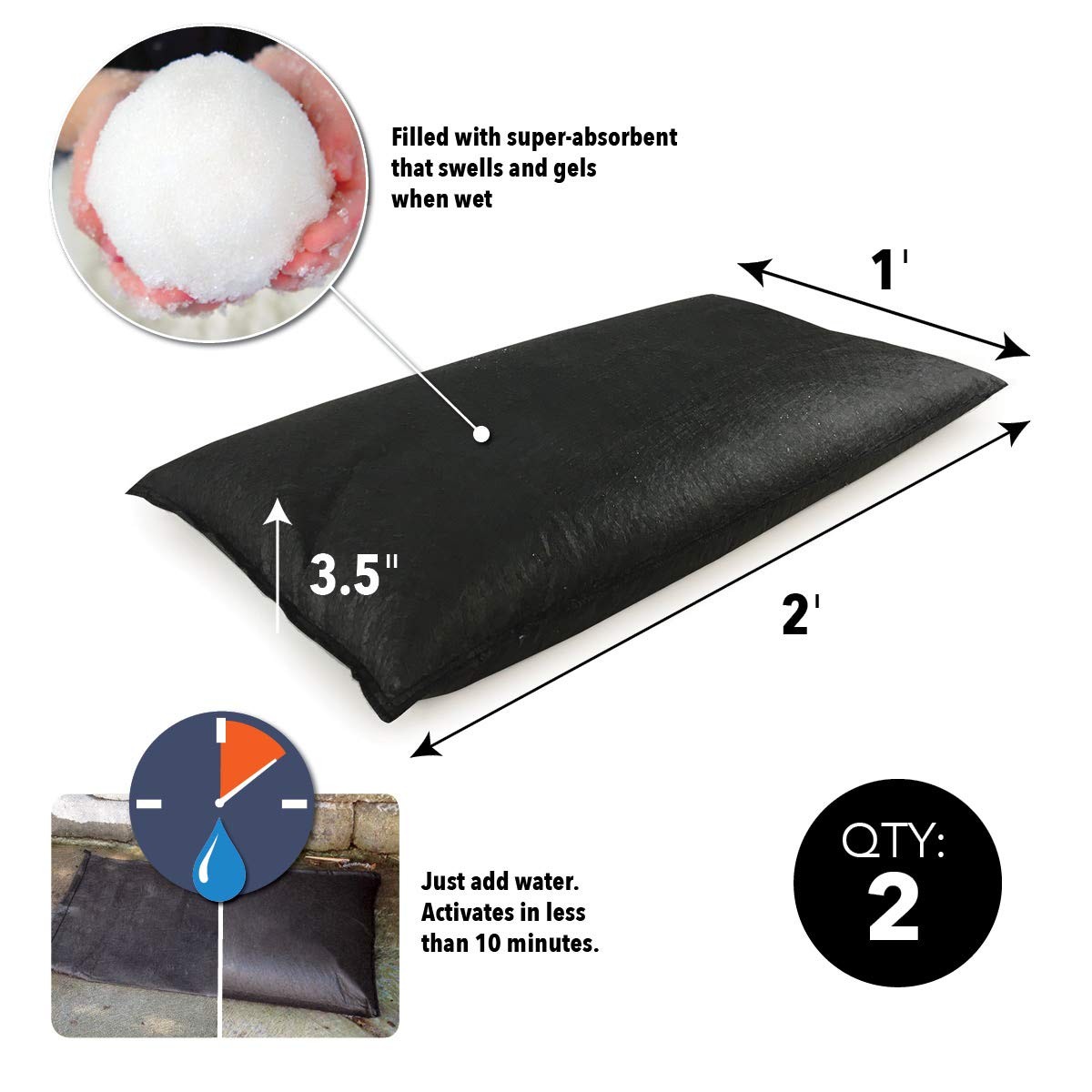 Water Activated Flood Bags 2 Pack Black Emergency Waterproof Protection