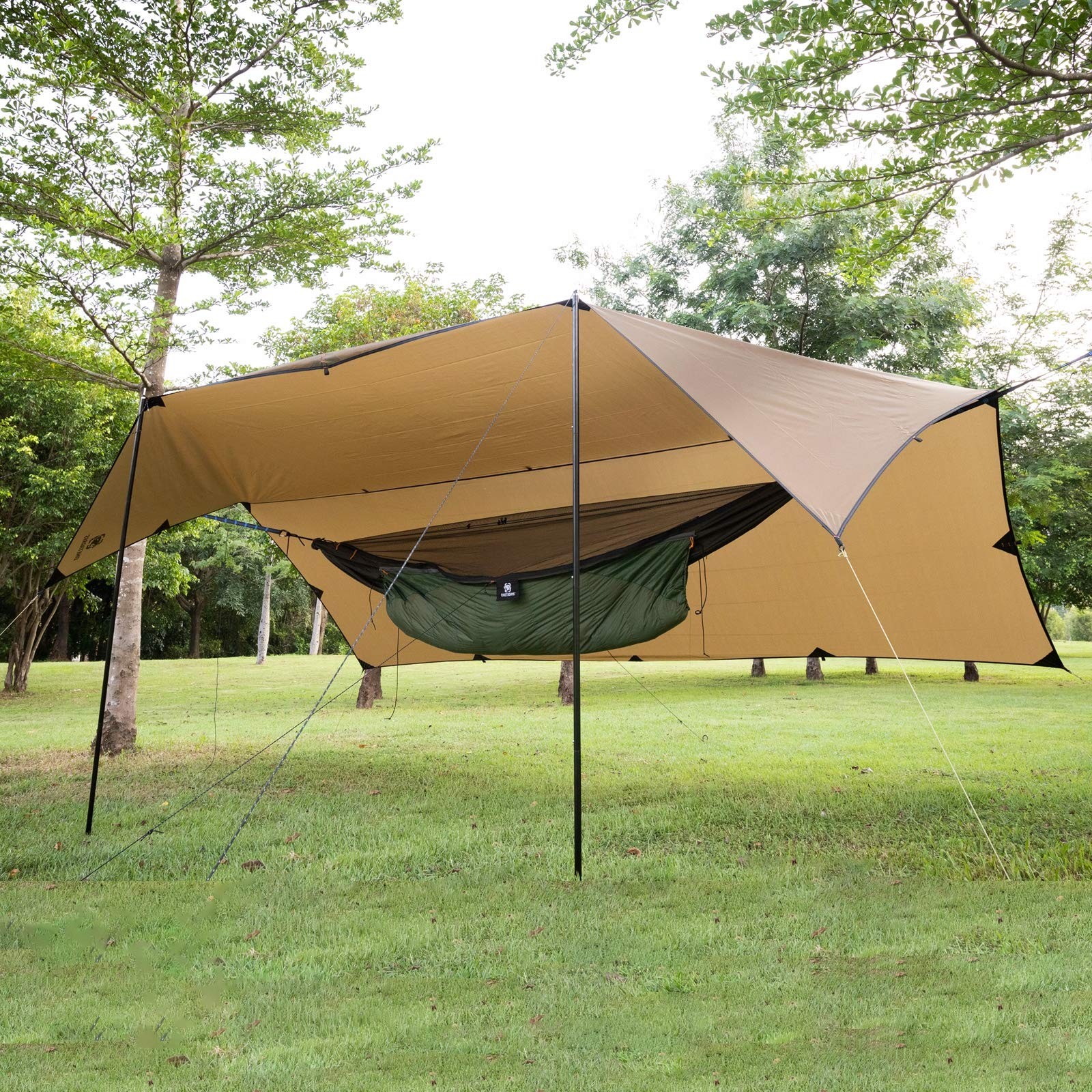 OneTigris Bulwark Camping Tarp, 100% Waterproof 12.8ft x 9.5ft, Coyote Brown