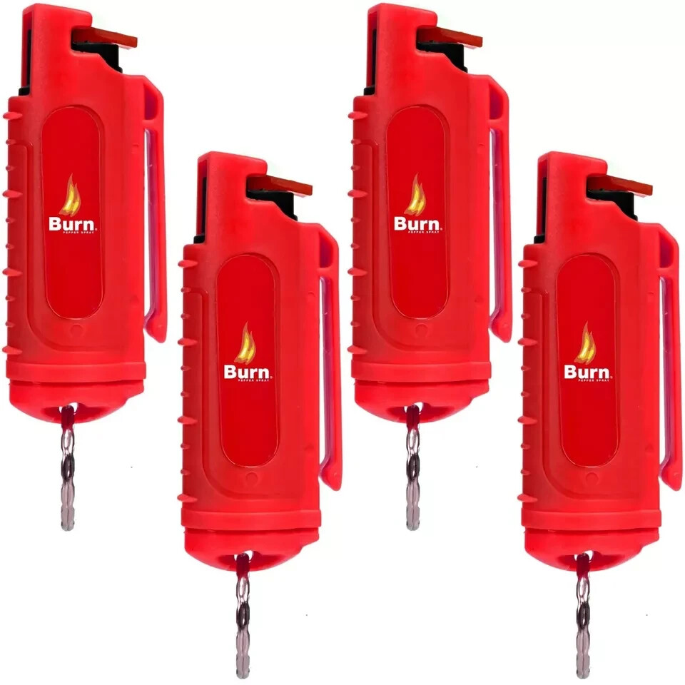 BURN Pepper Spray 0.5oz Self Defense Security Keychain Red 4 Pack