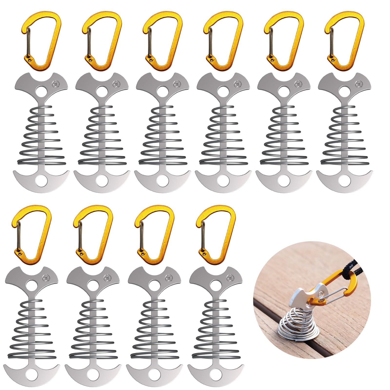 NACETURE Deck Anchors Pegs with Carabiners – Tie Down Anchor Rope Sliver
