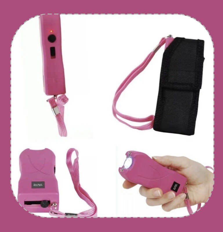 Mini Hand Pocket WOMEN Stun Gun PINK Rechargeable 80 Million Volt LED w/ HOLSTER
