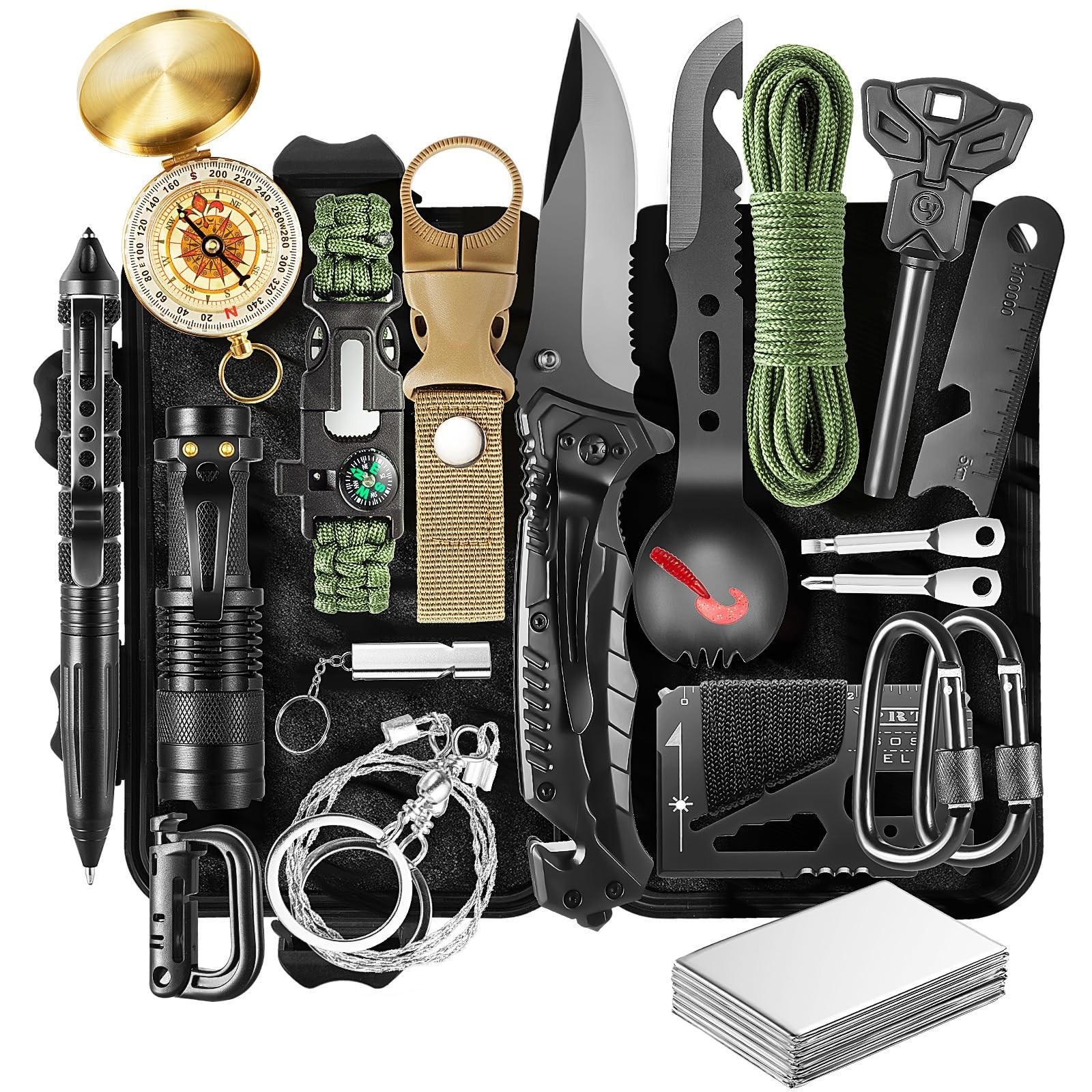 20-in-1 Survival Kit – Emergency Outdoor Gear, Compact Multi-Tool Set, Camping E