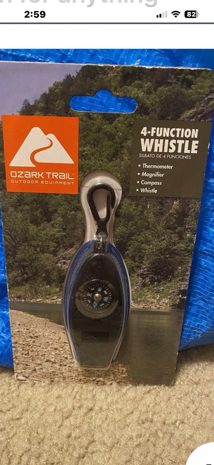 Ozark Trail 4-Function Whistle-thermometer, Magnifier, Compass, Whistle – New