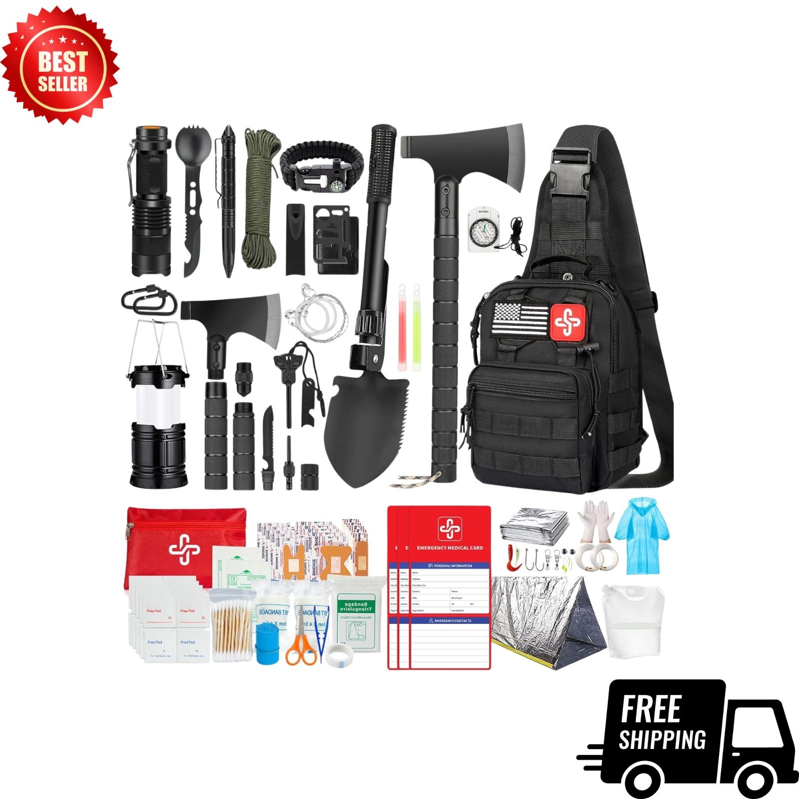 262pcs Survival Kit with First Aid Pouch Emergency Camping Gear Bug Out Bag