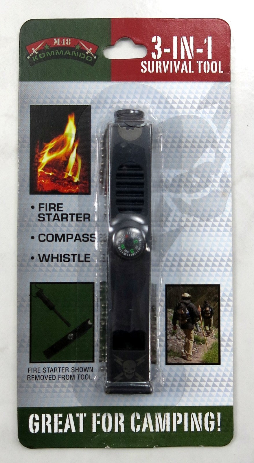 Budk M48 3-in-1 Survival Tool Fire Starter Whistle Compass CAMPING – HIKING