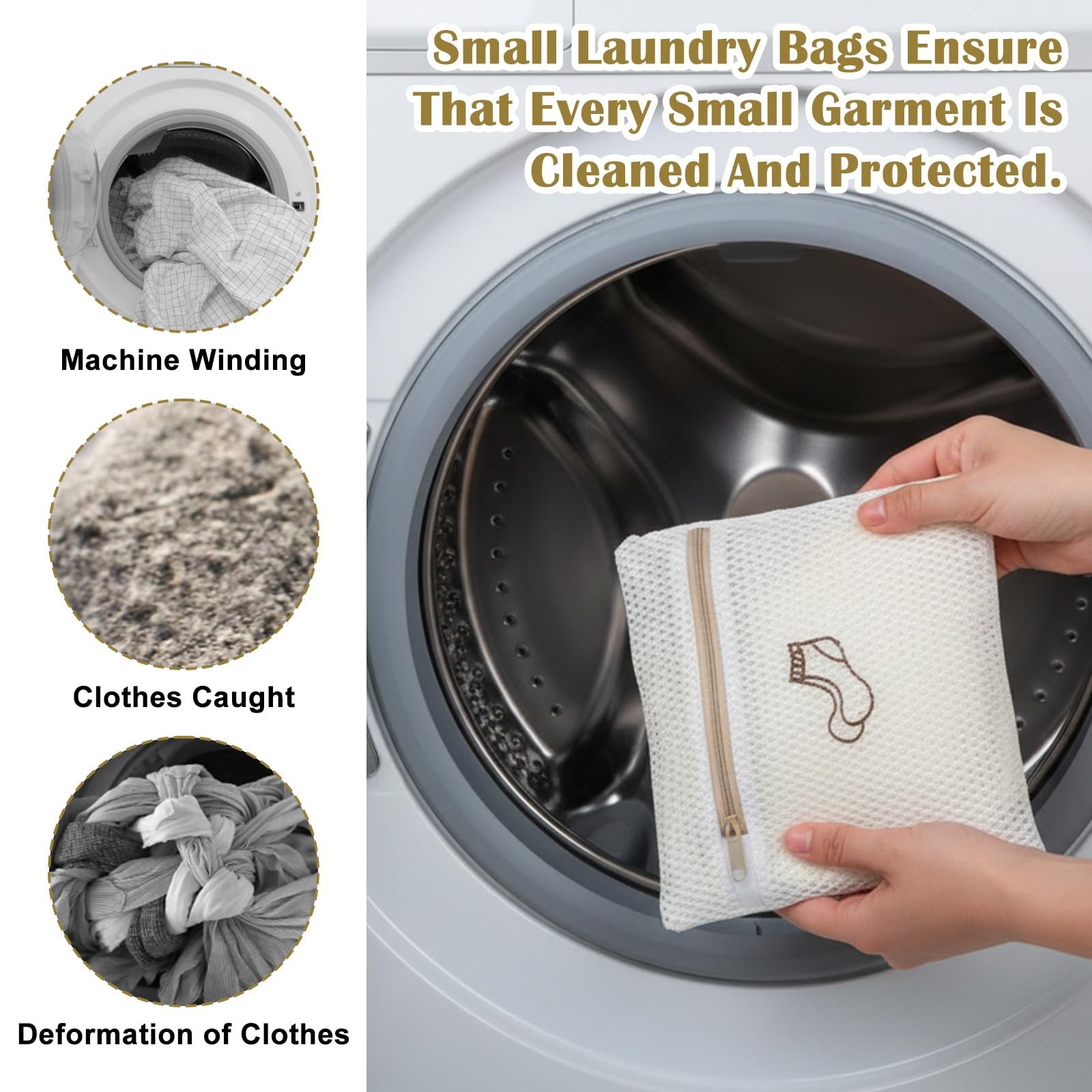 LXUEJIE 4 Pcs 7.87×7.09 Inch Small Mesh Laundry 0.36 liters, Beige, Brown
