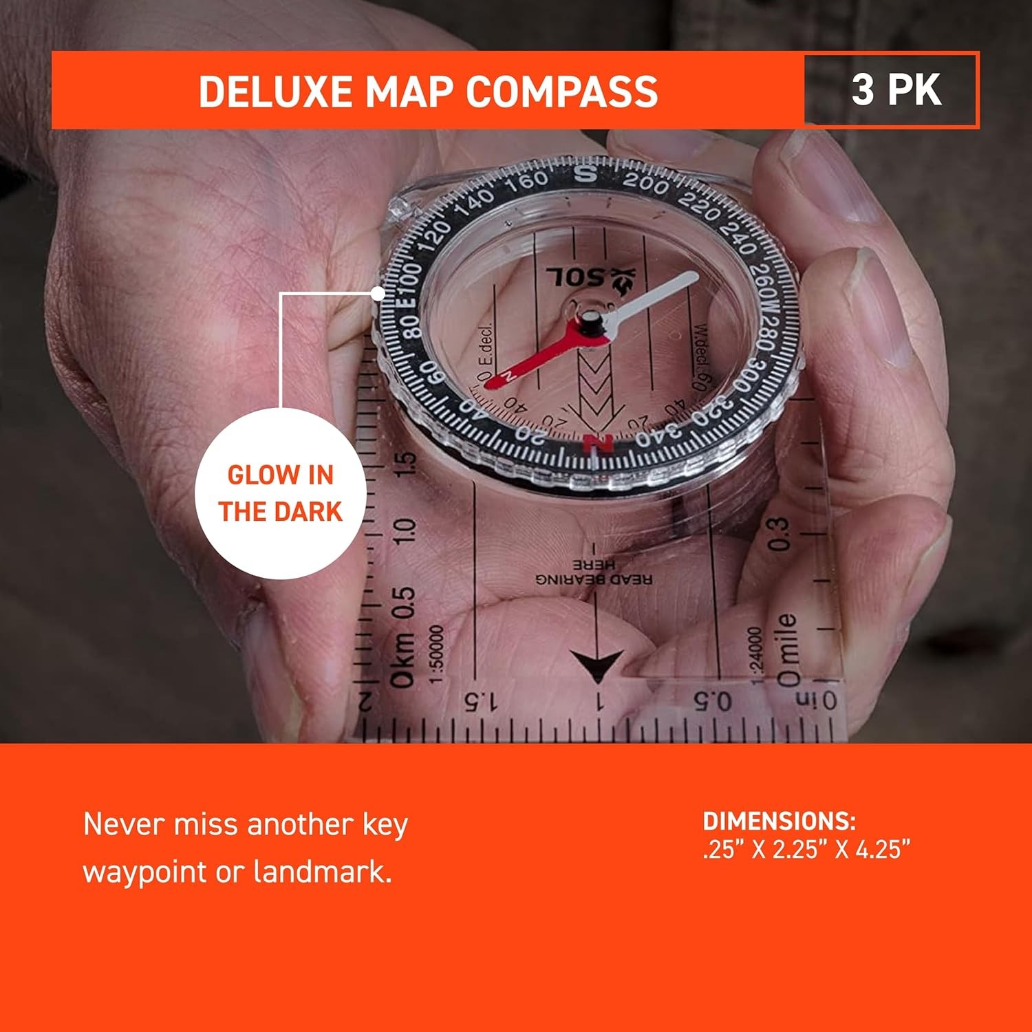 Map Compass Hiking Gear Survival Pack of 3)