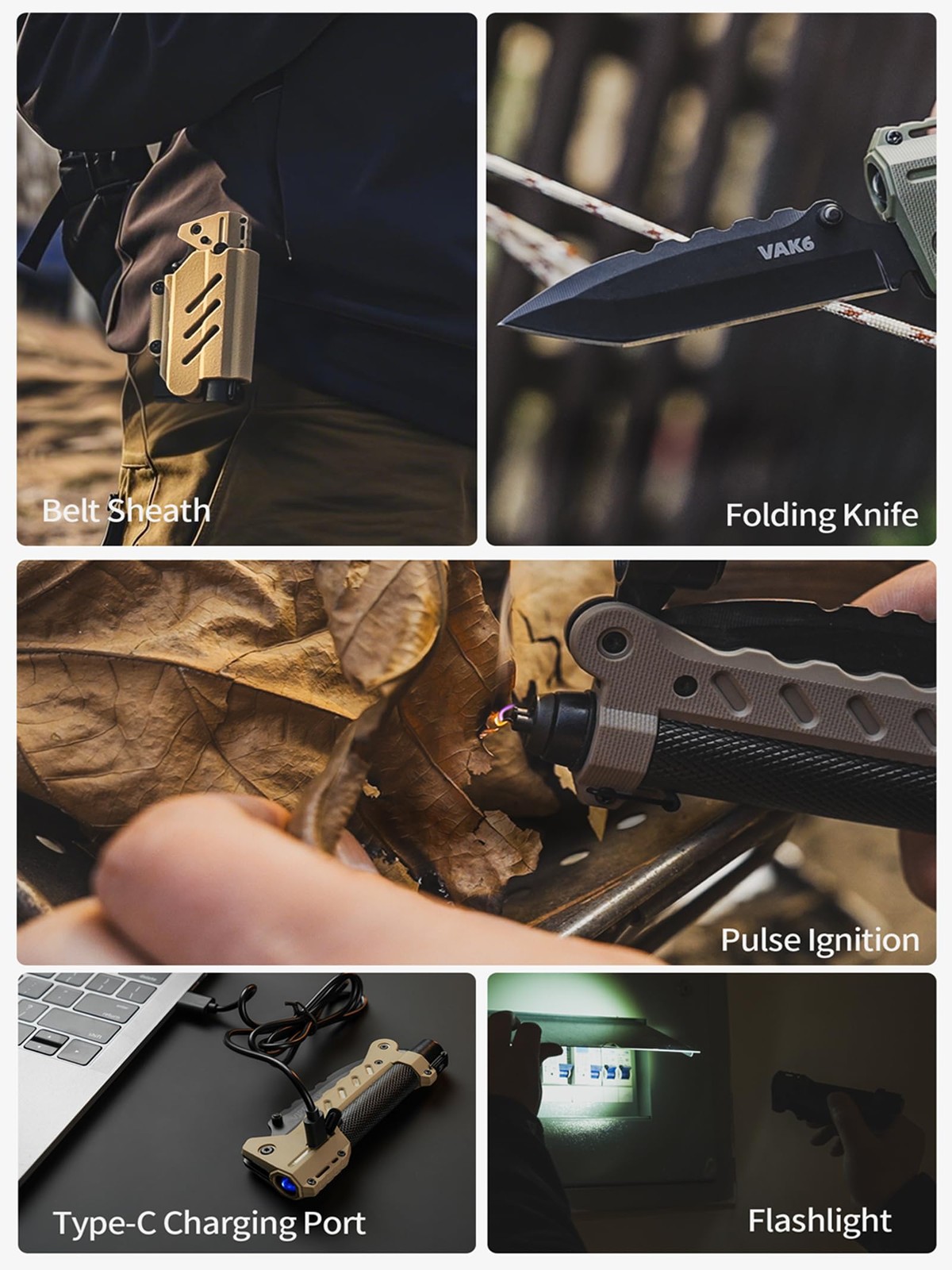 Viperade Vak6-S Survival Multitool Folding Knife Led Flashlight And Pulse