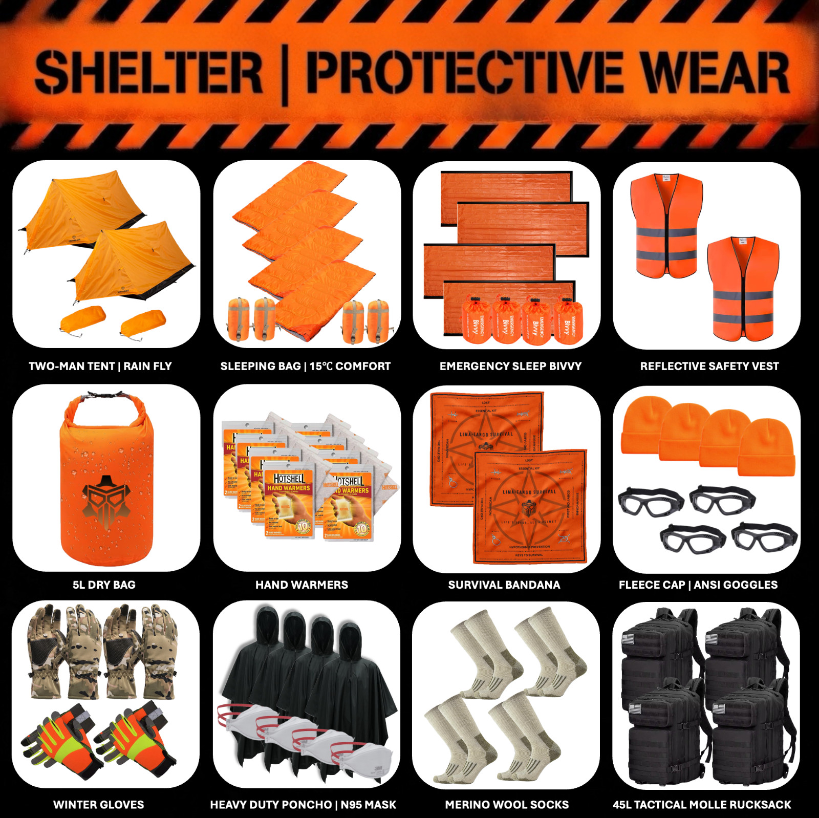 72+ Hour 4-Man Emergency / Survival Kit / Bug Out Bag / Tactical Backpack
