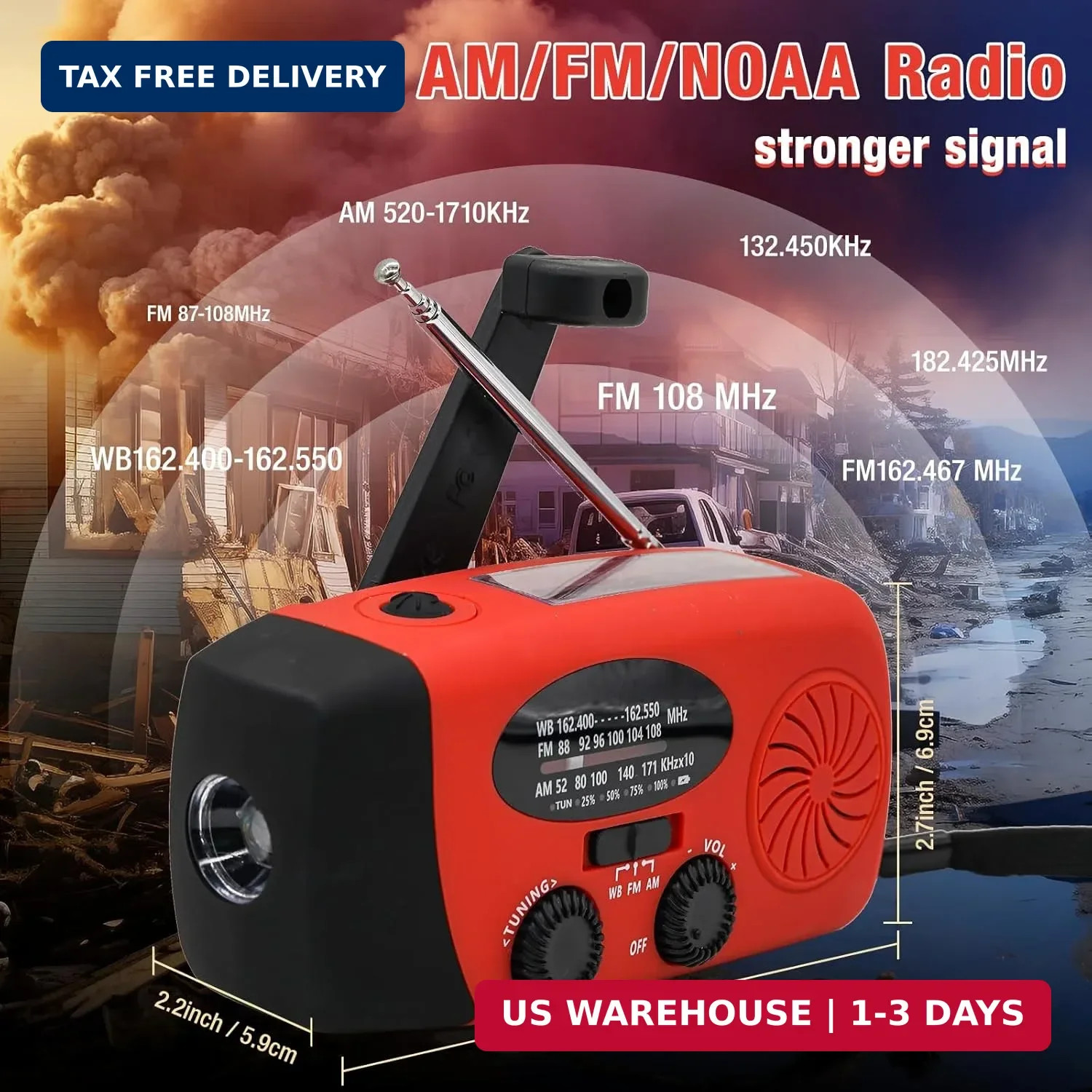 2000mAh Emergency Solar Hand Crank Portable Survival Radio | AM FM NOAA Weather