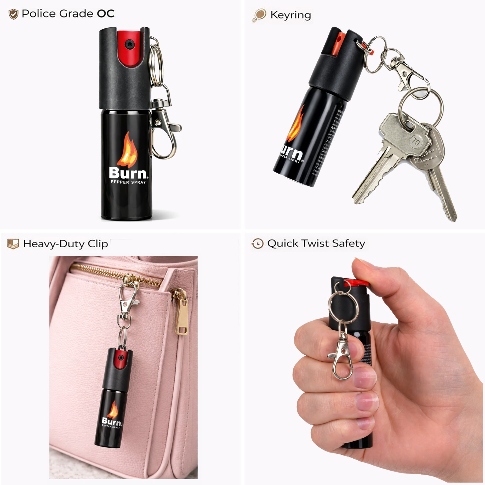 3 Pack Burn Pepper Spray Keychain – Police Strength OC with UV Dye & Safety Lock