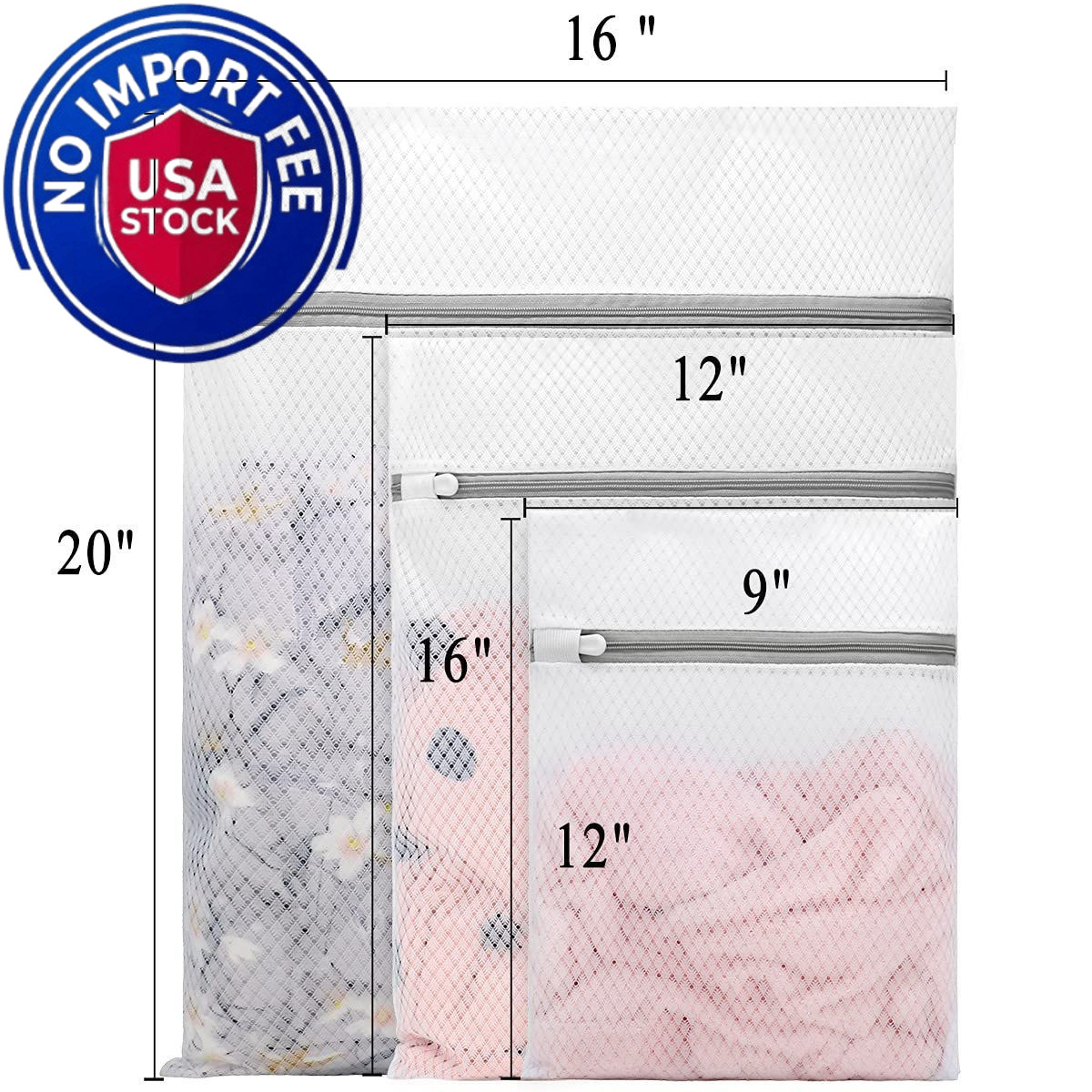 Muchfun 3Pcs Durable Diamond Mesh Laundry Bags 1Large, 1Medium, 1Small, White