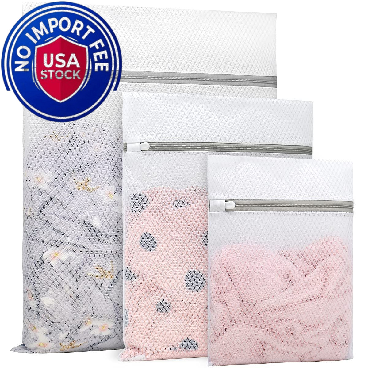 Muchfun 3Pcs Durable Diamond Mesh Laundry Bags 1Large, 1Medium, 1Small, White