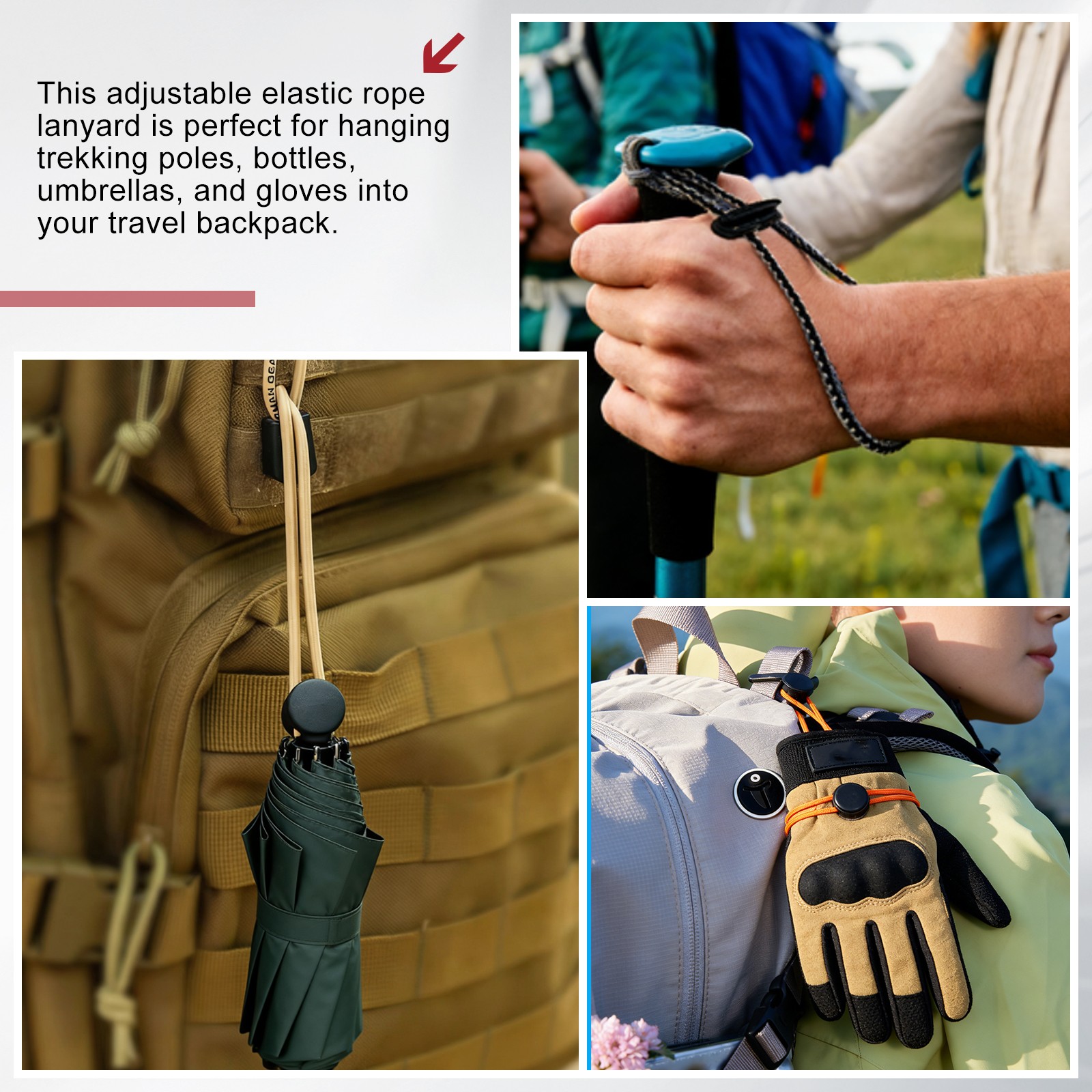 Climbing Stick Holder, Backpack Hiking Pole Ropes 8 Inch & 2 Pcs & Black/Orange