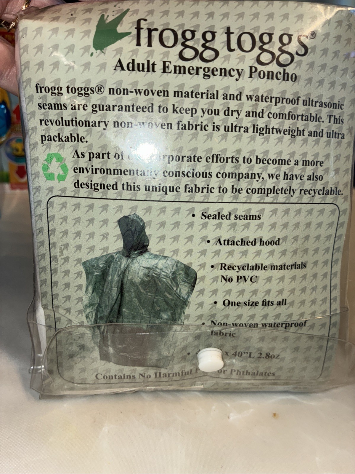 Frogg Toggs Emergency Poncho Adult One Size Fits All 44″ x 40″ Ultra-Lite NEW