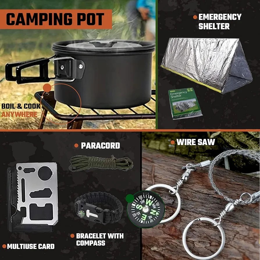 Emergency Survival Kit 369 Pieces Go Bag, Bug Out Bag, Disaster Preparedness Kit