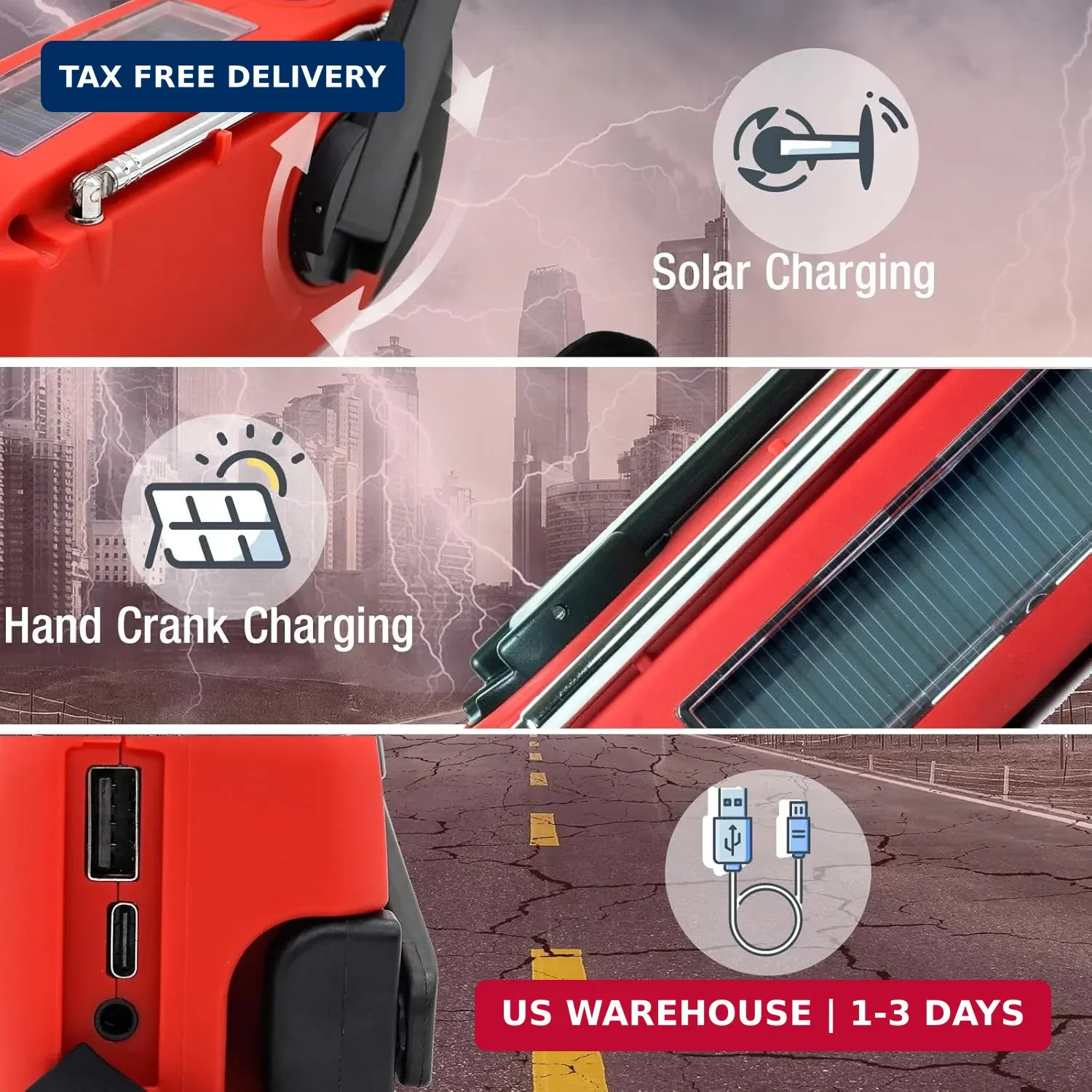 2000mAh Emergency Solar Hand Crank Portable Survival Radio | AM FM NOAA Weather