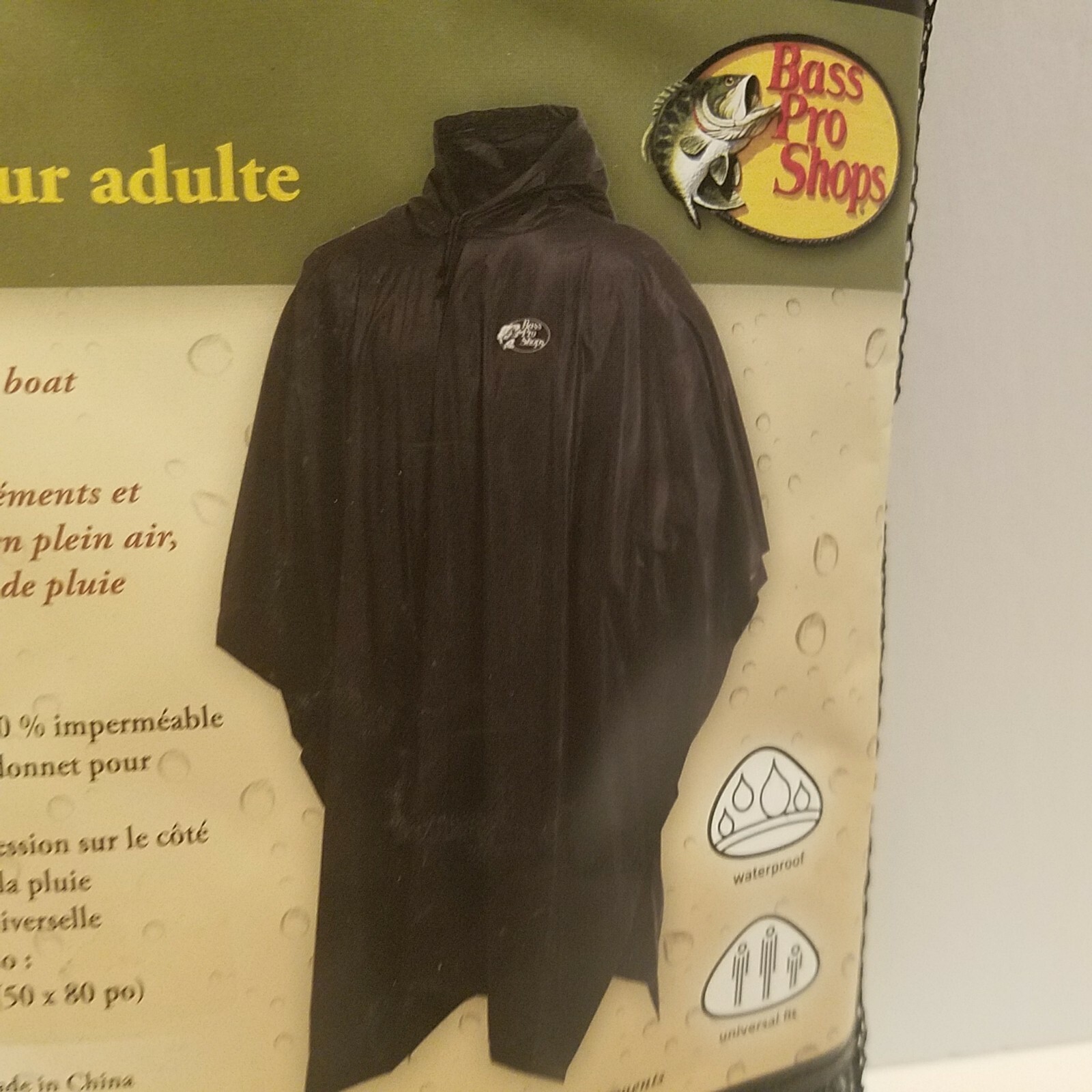 Bass Pro Shops Adult PVC Poncho Waterproof One Size Fits Most 50″x80″ Raincoat