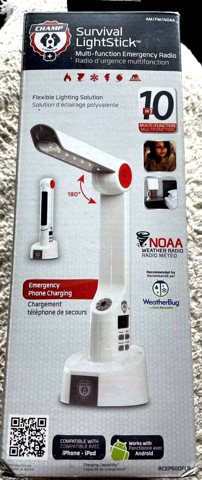 CHAMP RCEP500FLR 10 – in-1 Survival Light Stick New! Hand Crank Solar