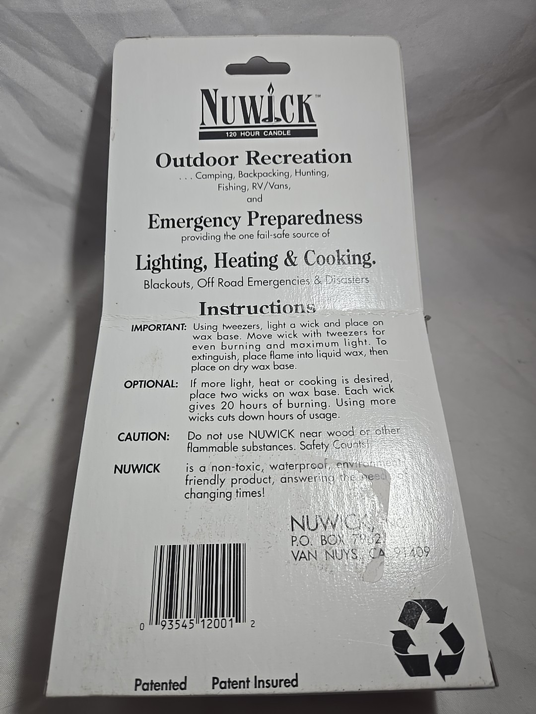 Nuwick Lg 120 Hour Emergency Candle Moveable Wicks Reusable Light Heat Cook NIB