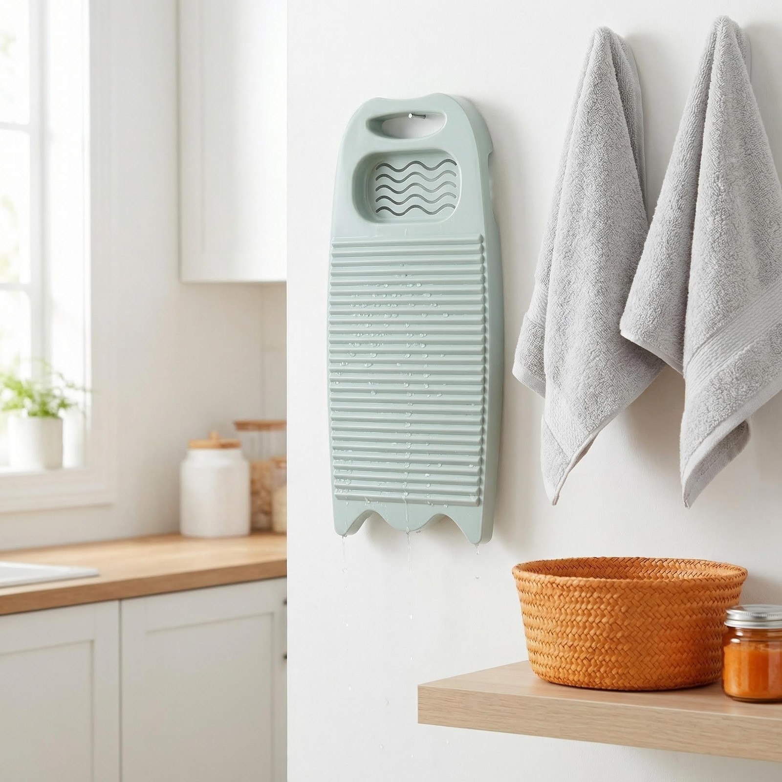 Cansybil Non-Slip Laundry Washing Board, Household Large, E-Light Blue