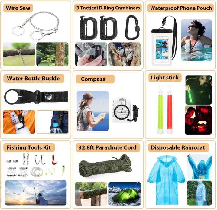 Kit de supervivencia, 250 piezas, botiquín de primeros auxilios para senderismo