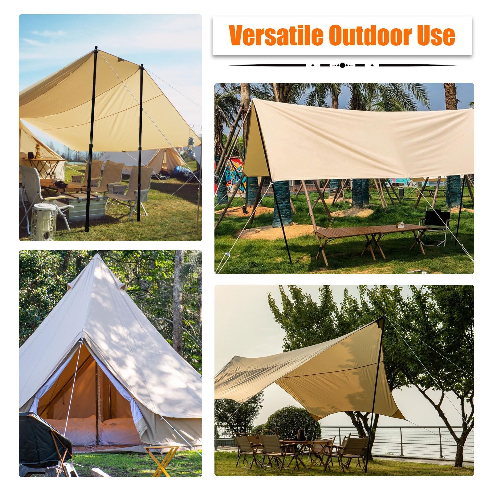 AYAMAYA Tarp Poles – Telescoping Camping Tent Replacement, Black (2pcs)