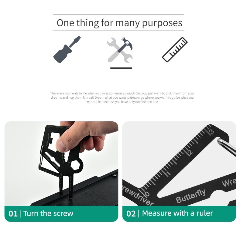 Multi-Purpose Stainless Steel Tool Card, Versatile Camping & Hiking Survival Aid