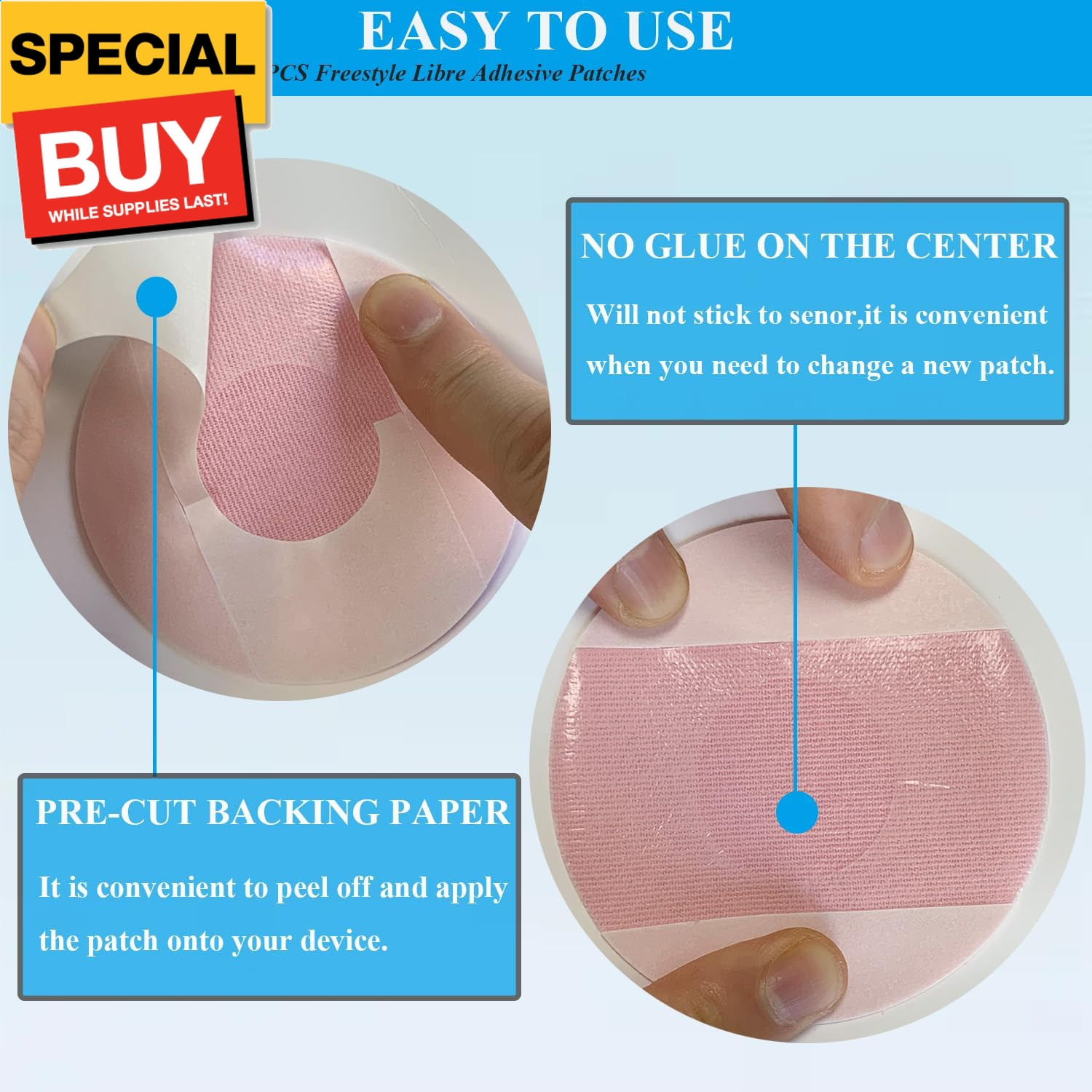 50 Pack Waterproof Sensor Covers for Freestyle Libre 2/3,CGM Adhesive Patches Wi