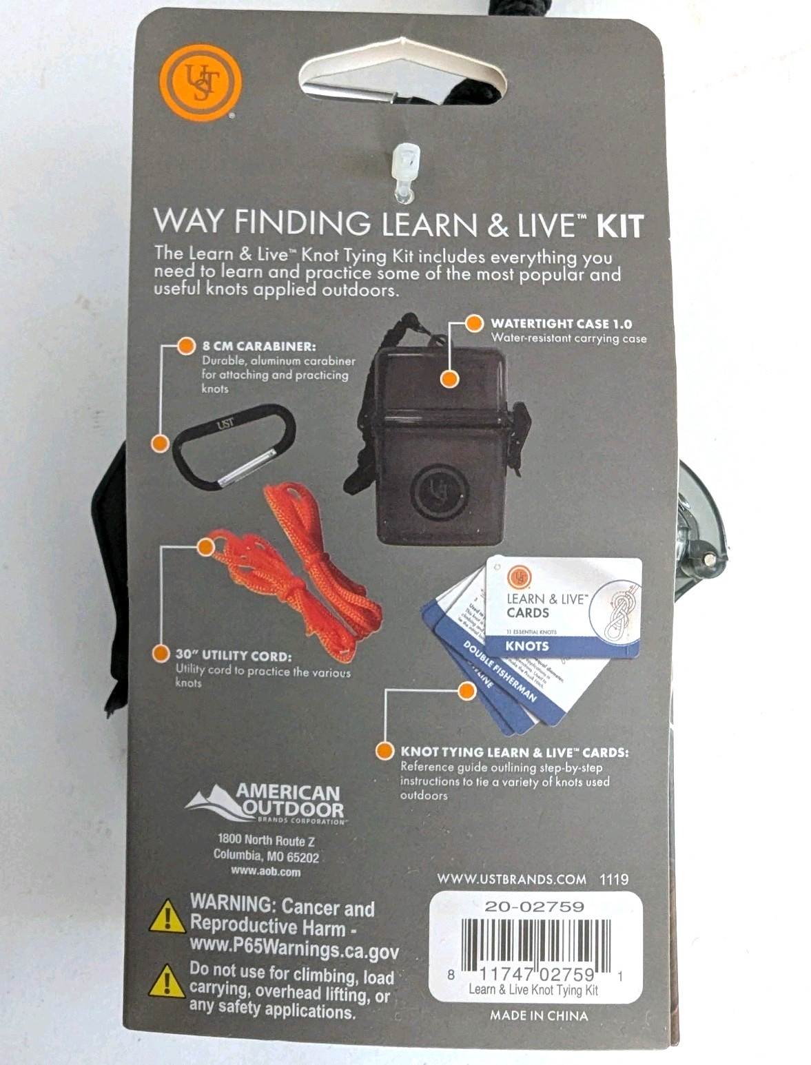UST Knot Tying Kit Learn & Live Watertight Storage Case Knot Tying Cards Cord