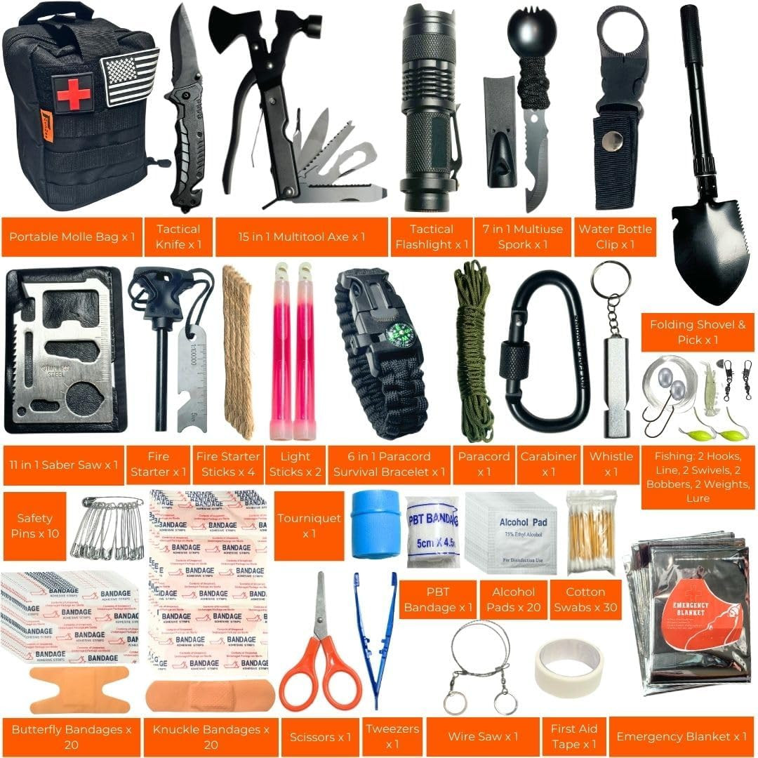 Emergency Survival Kit, 175Pcs Survival Gear First Aid Kit with Molle System Com