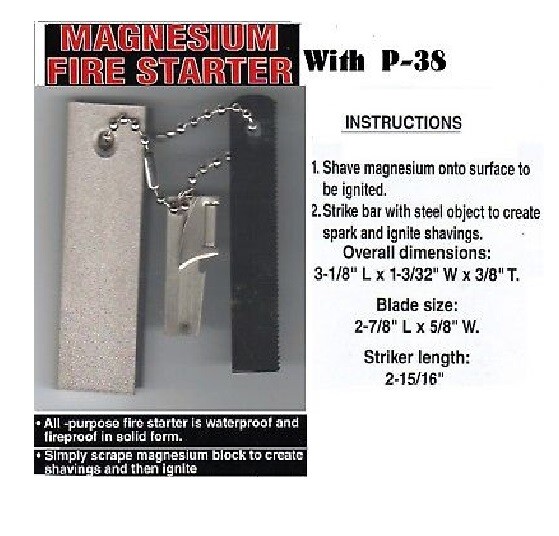FIRE STEEL KIT MAG FIRESTARTER + P31+COMPASS+ WHISTLE -LEATHER POUCH+ Box Cutter