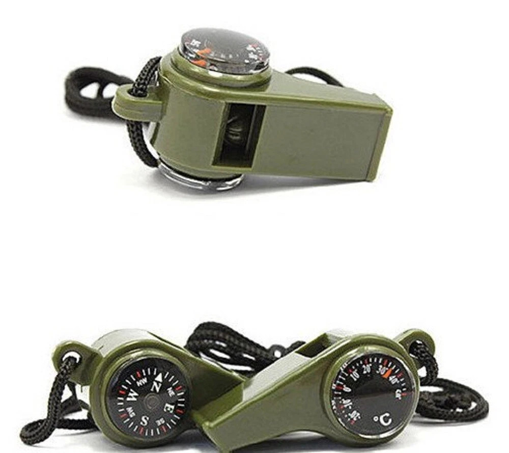 3-in-1 Emergency Survival Gear–Whistle, Compass & Thermometer for Camping Hiking