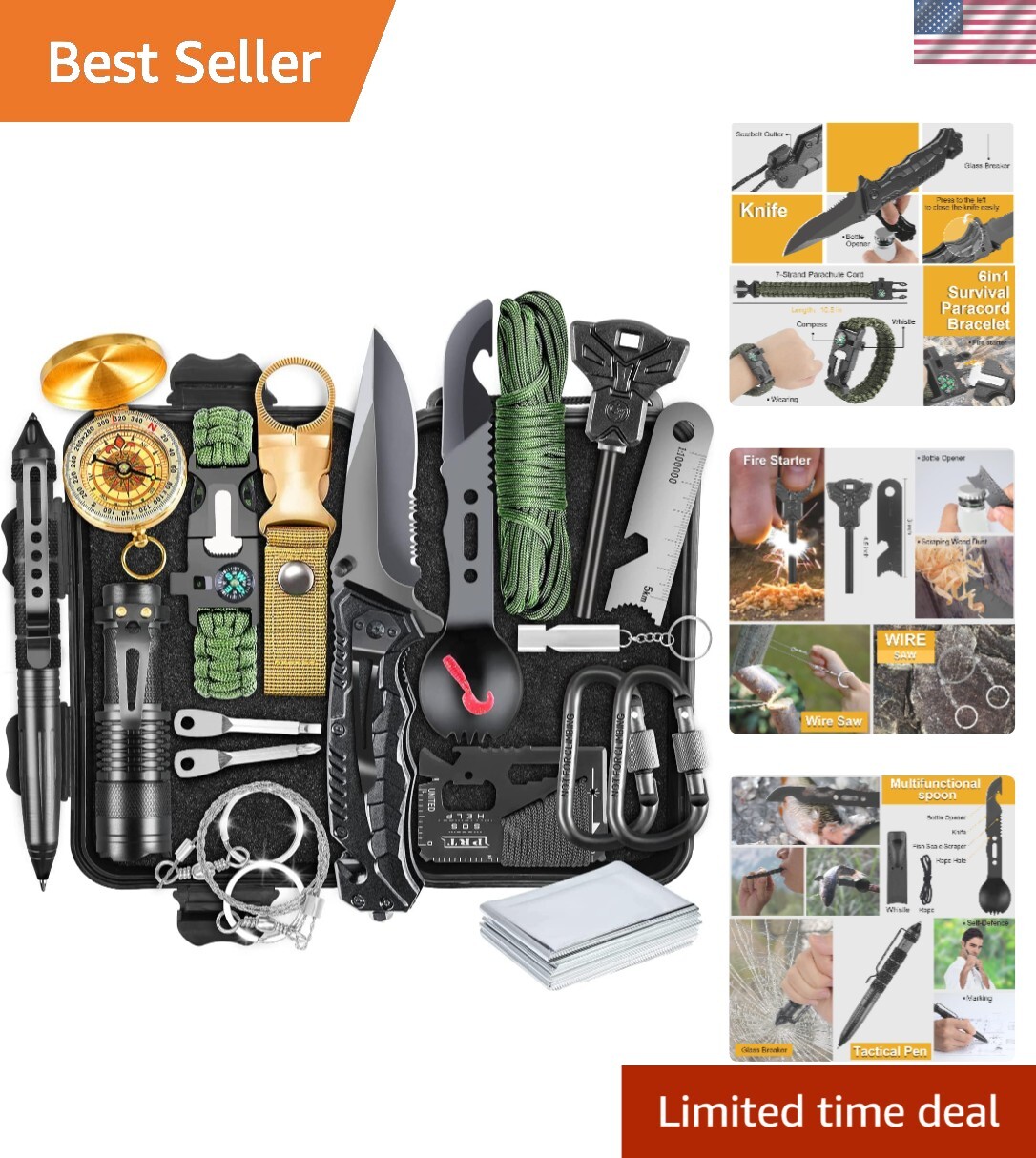 Premium 19-in-1 Survival Kit for Men – Stainless Steel Gear and Waterproof Box