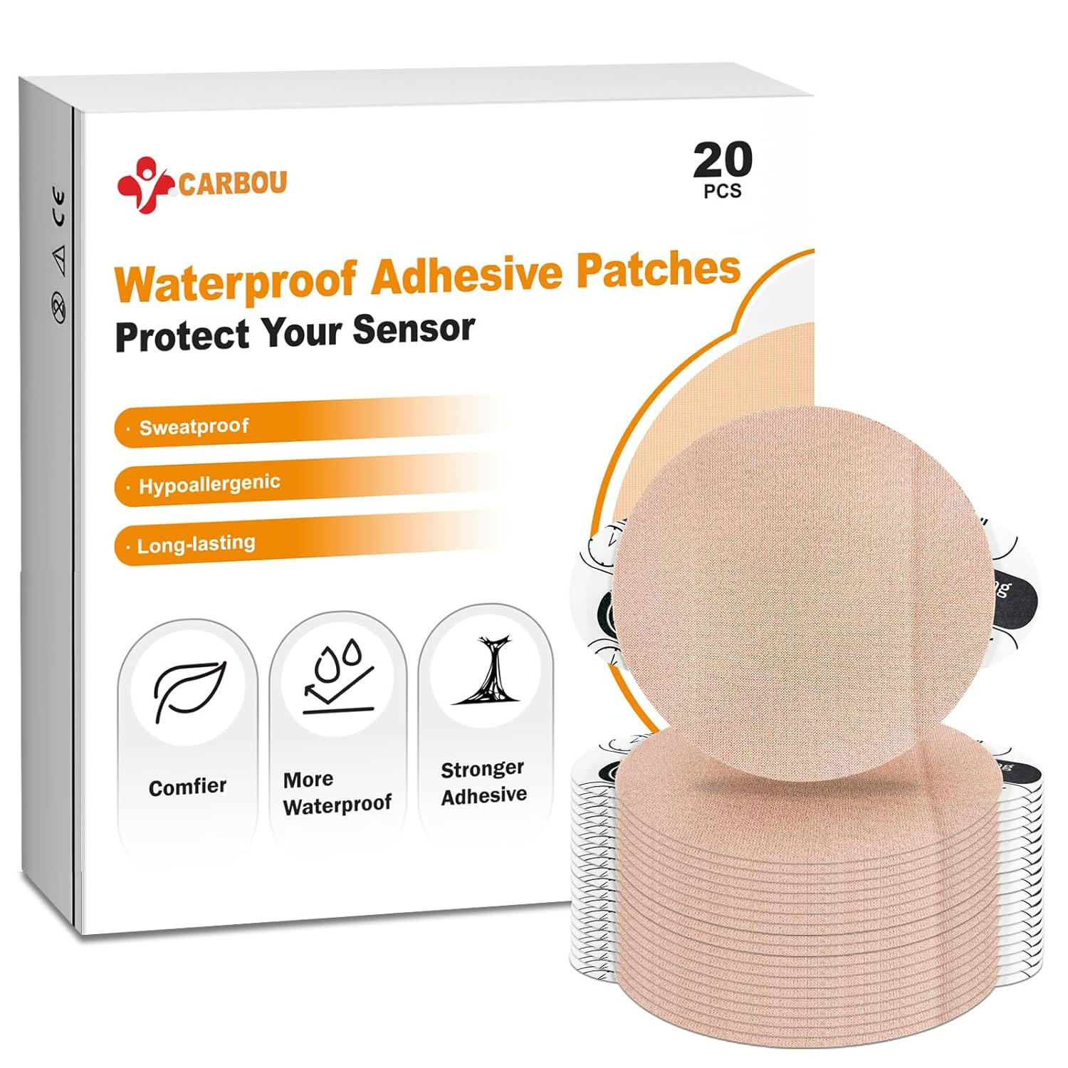 20PCS Adhesive Freestyle Libre 2/3 Sensor Patches, Waterproof & Sweatproof Beige