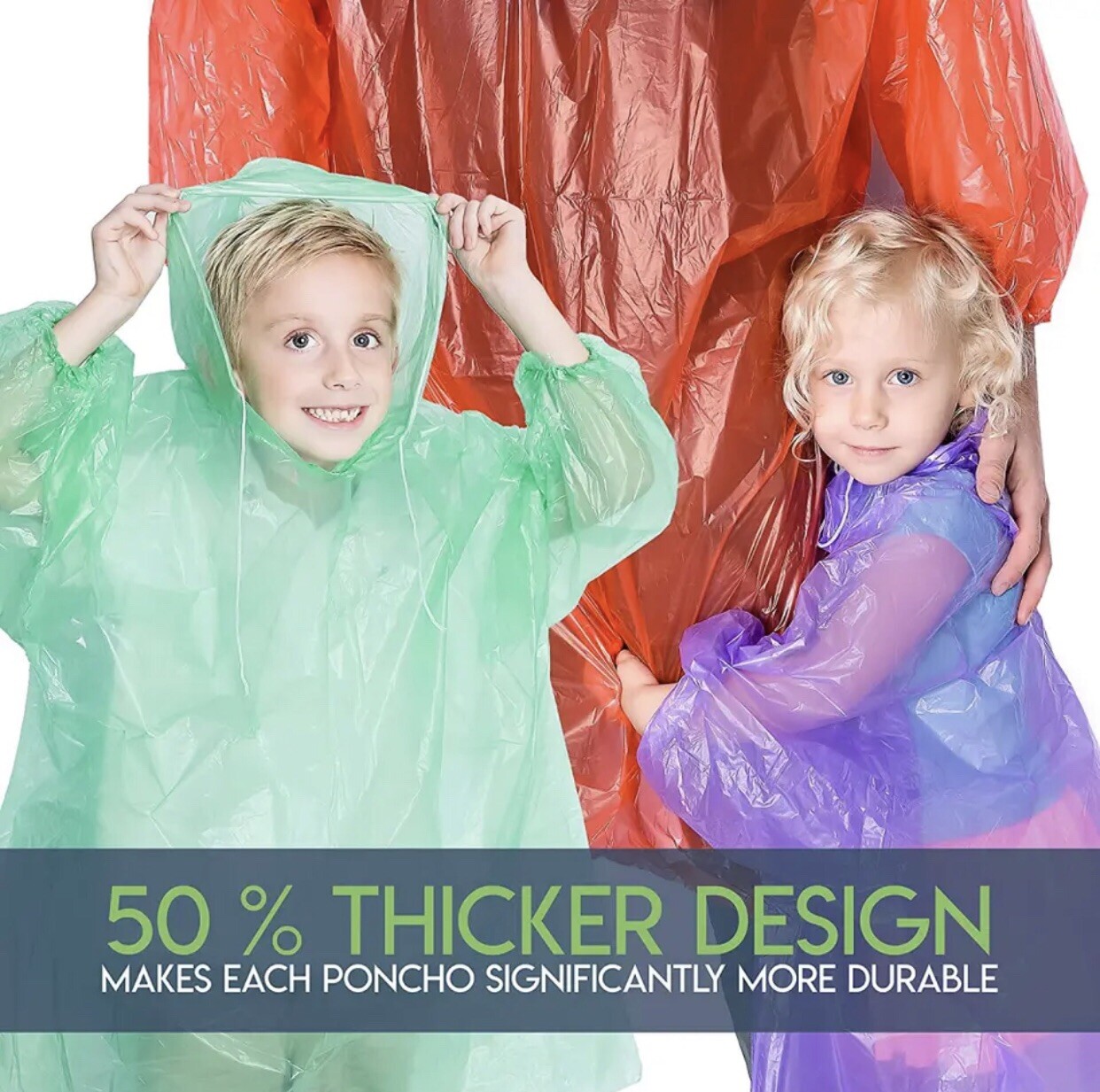 Lingito Rain Ponchos Family Pack | Emergency Raincoat Drawstring of 12 Ct