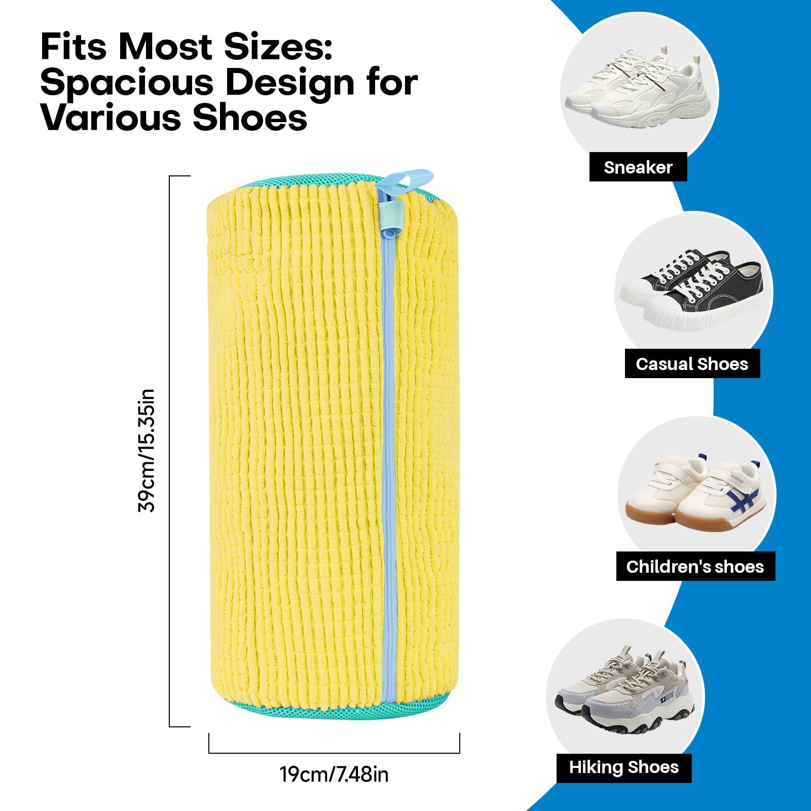 Shoe Washing Machine Bag: Laundry Bag for 15″L x 7″W x 7″H, Yellow 2pcs