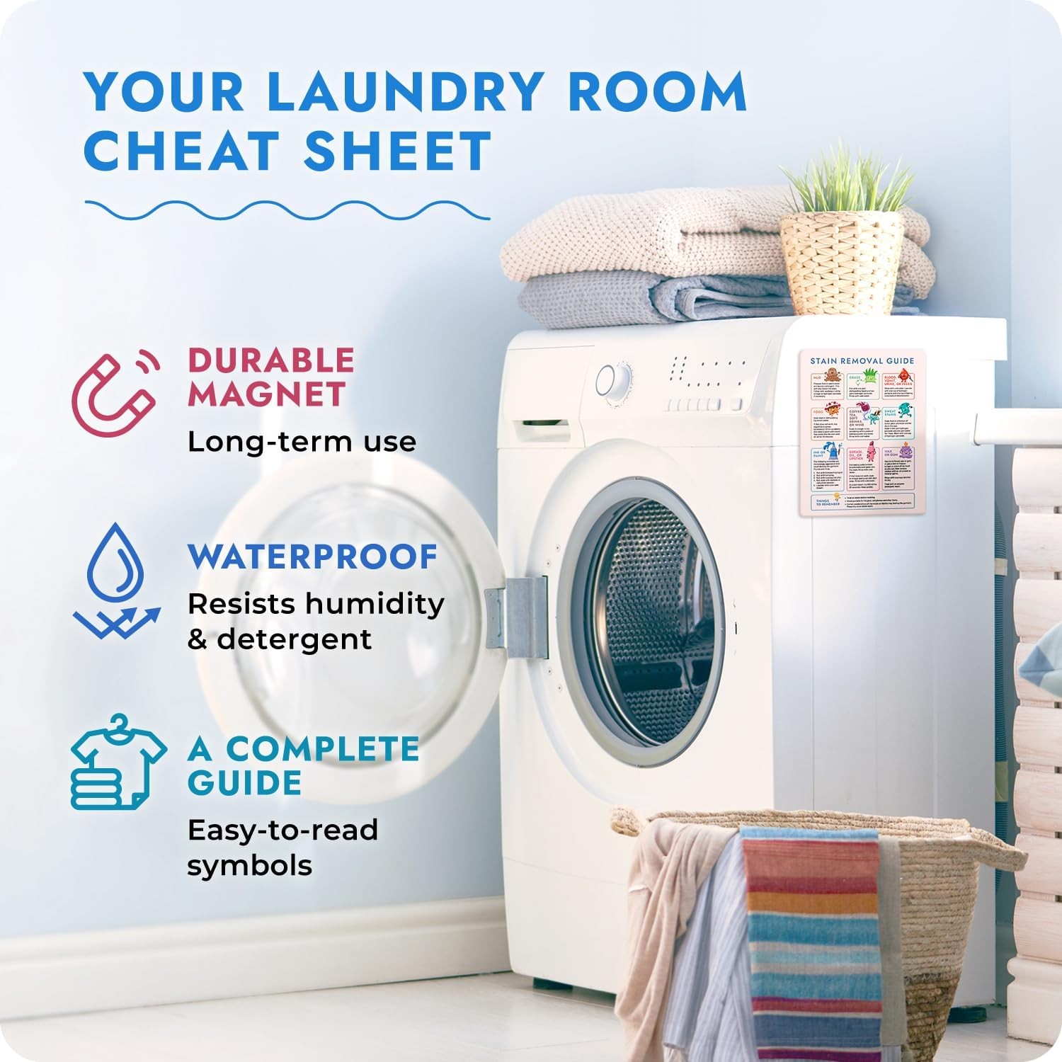 Laundry Cheat Sheet for Stain Removal – 1 Count (Pack of 1), Multi Color