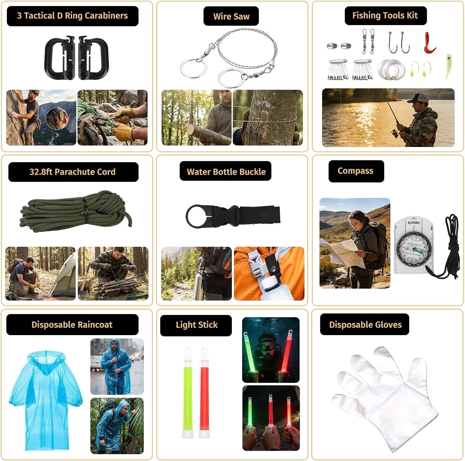 Survival Kit, 294 Pcs Survival Gear First Aid Kit with Molle System Compatible B