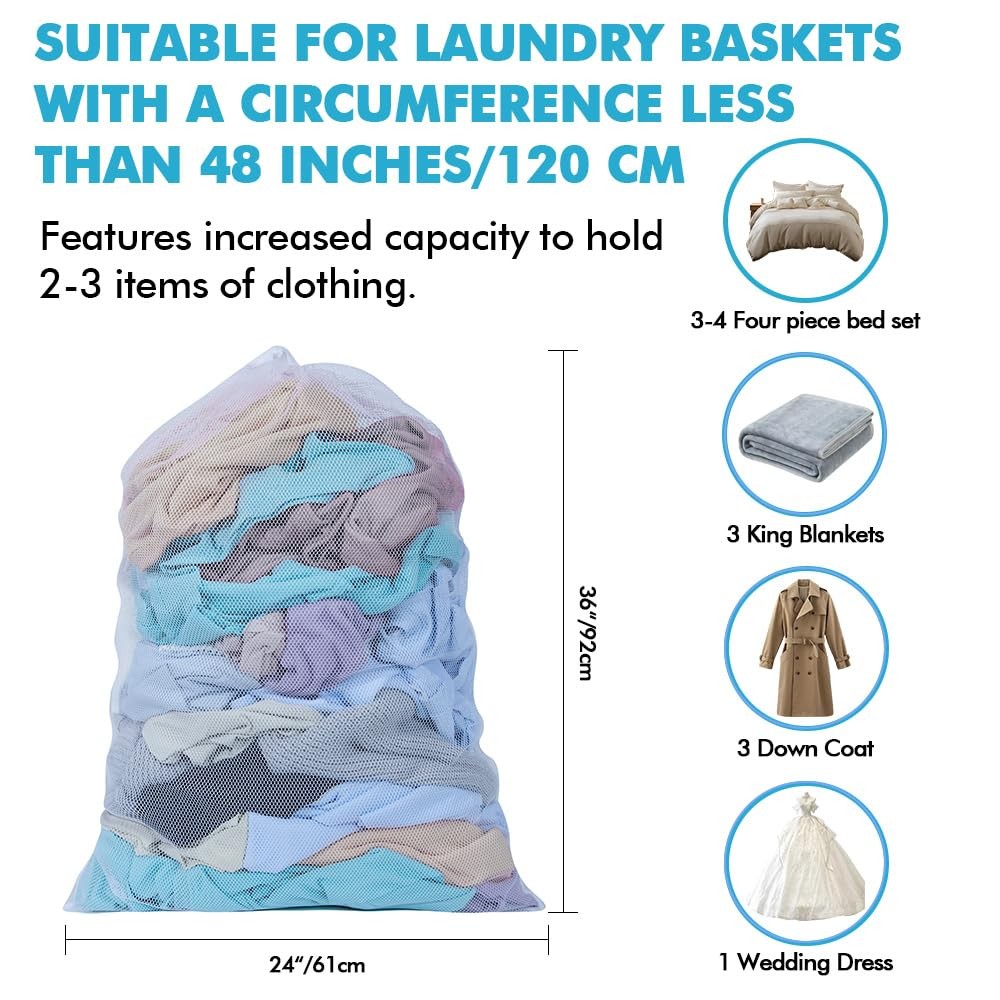 Heavy Large Mesh Laundry Bags,24 x 36 inches Travel One Size, White
