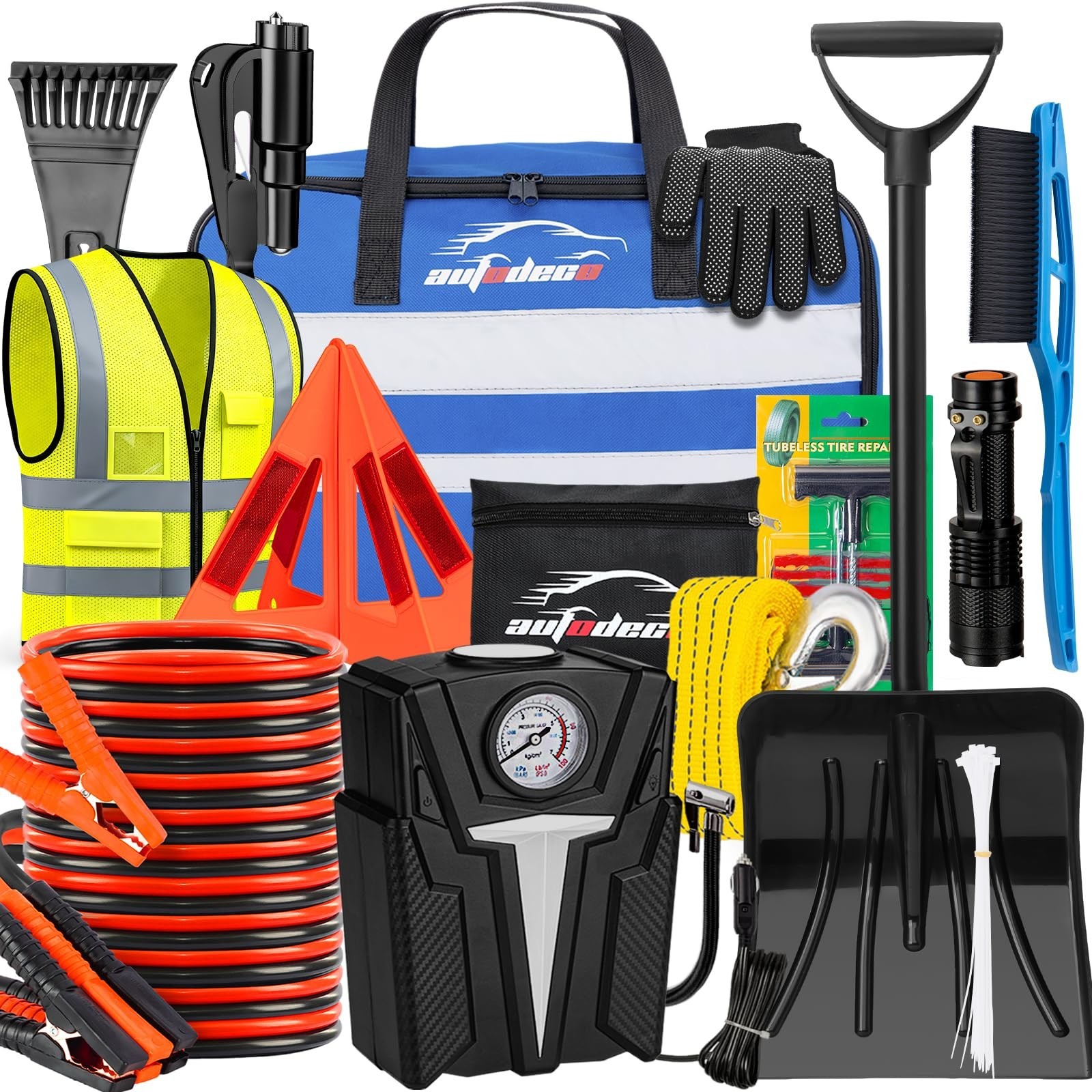 AUTODECO Roadside Emergency Car Kit Winter Road Trip Assistance Vehicle Safet…