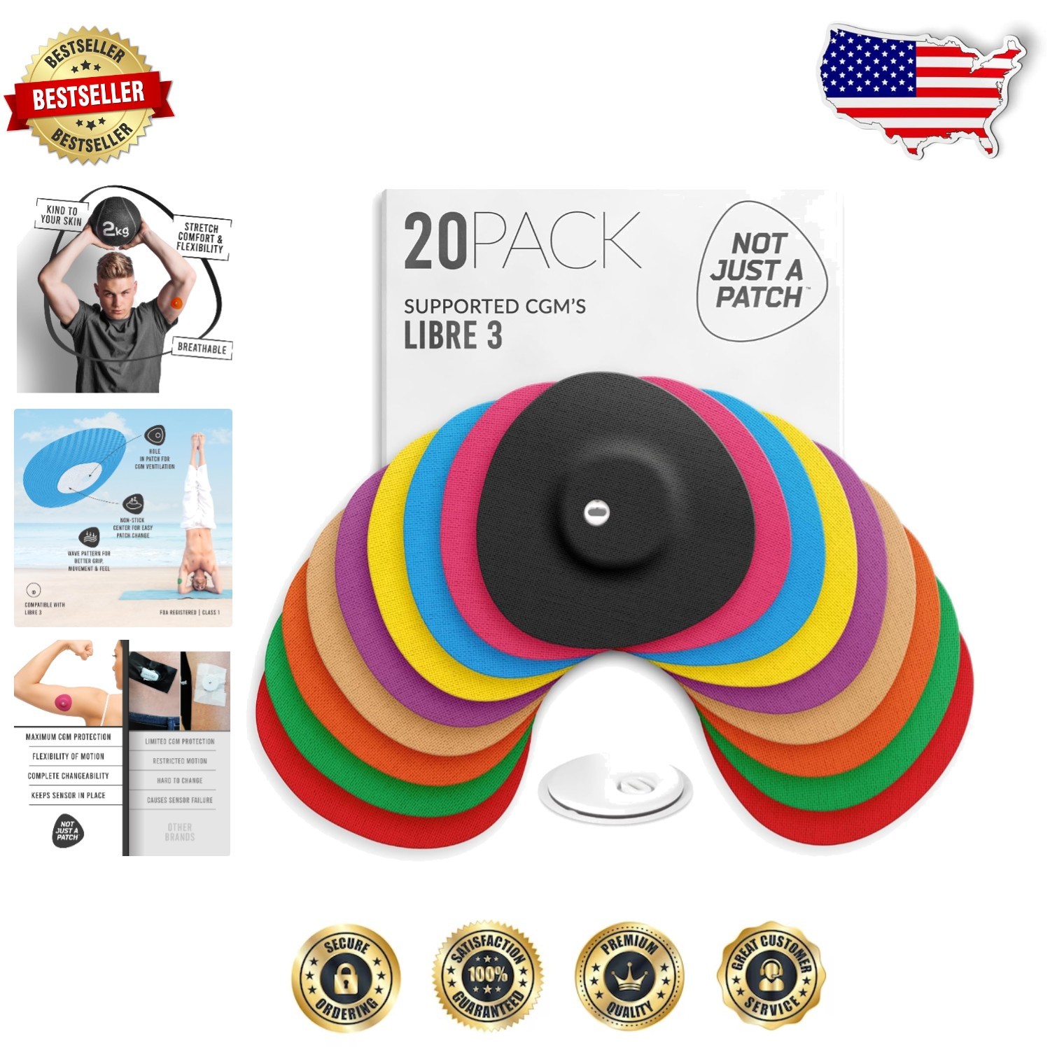 Freestyle Libre 3 Sensor Covers 20pk – Breathable, Sweatproof, Secure Hold, 1…