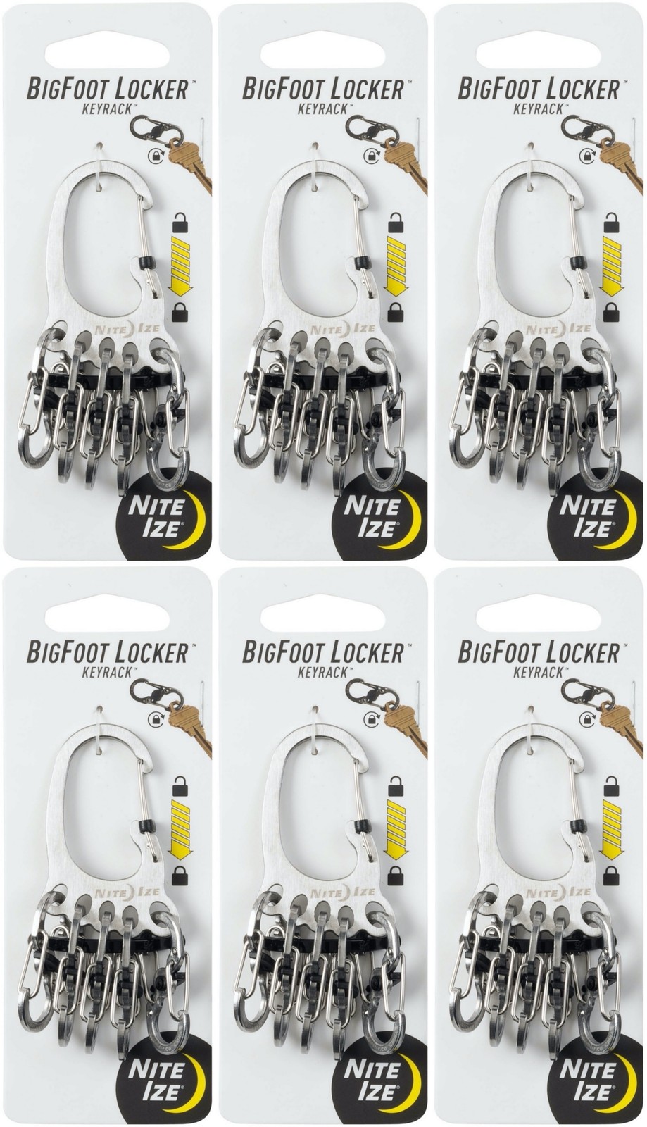 Nite Ize BigFoot Locker Stainless Steel KeyRack – Stainless (6-Pack)