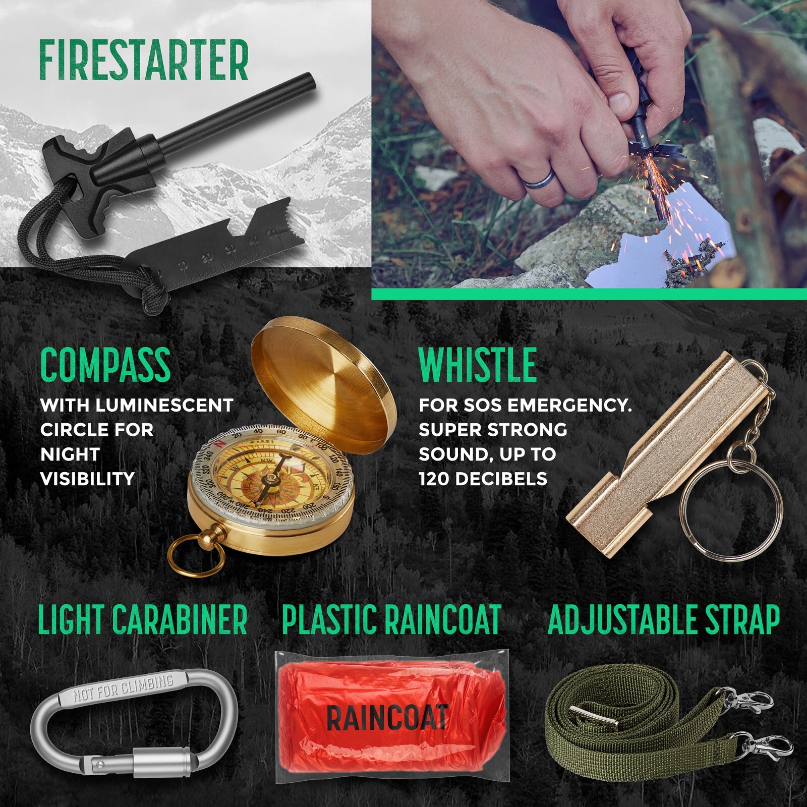 Survival Kit for Disaster, Tactical Tools, Outdoor Hiking, Camping, & Adventures