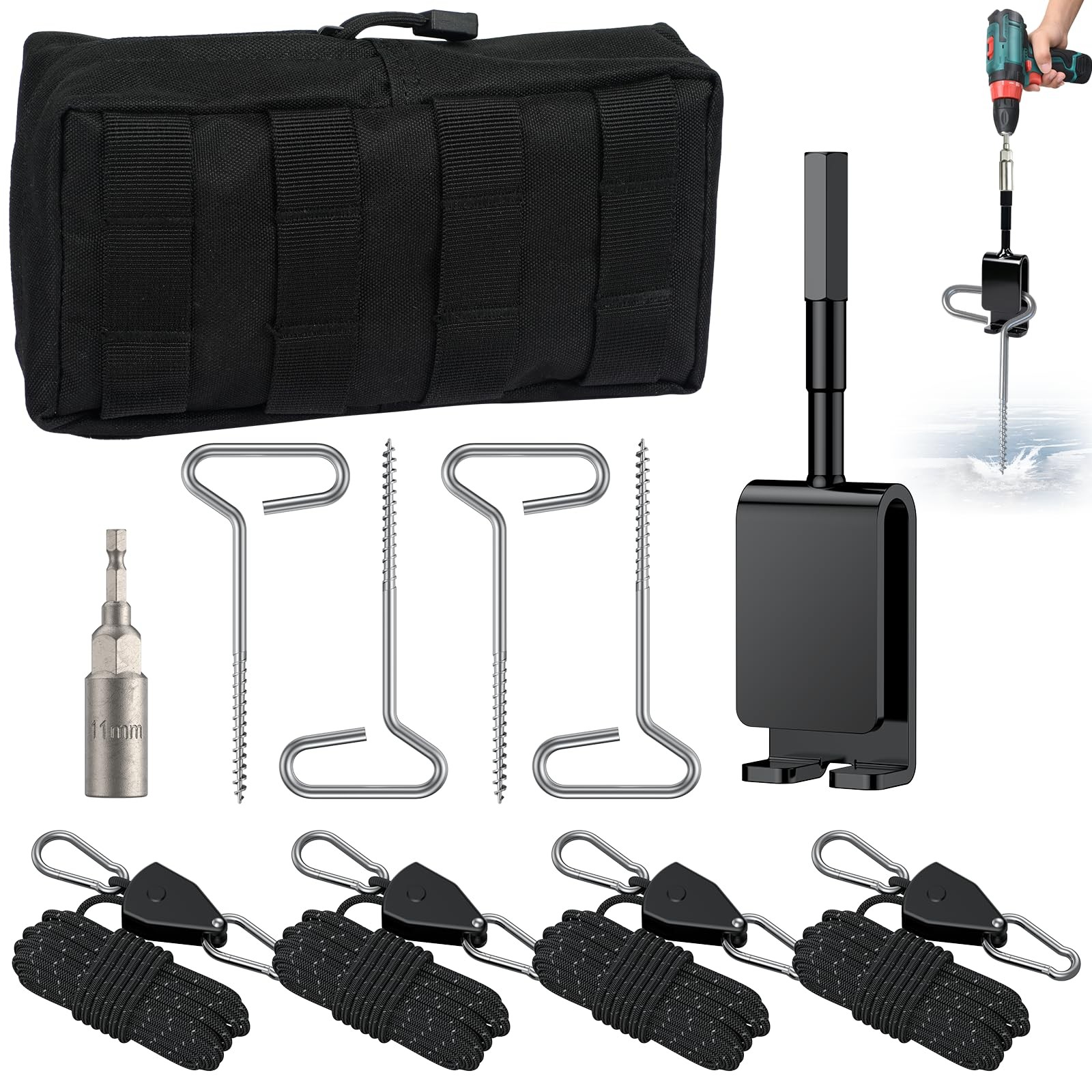 Pawfly 10 Pcs Ice Anchor Tool Kit with Screw Anchors, Tent Multi-color