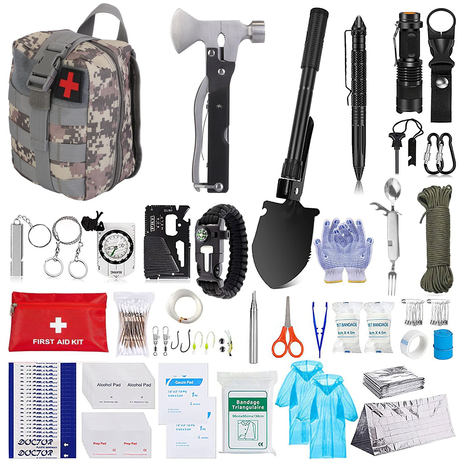 125PCS Emergency Survival Gear Tactical First Aid for Outdoor Backpack Camping